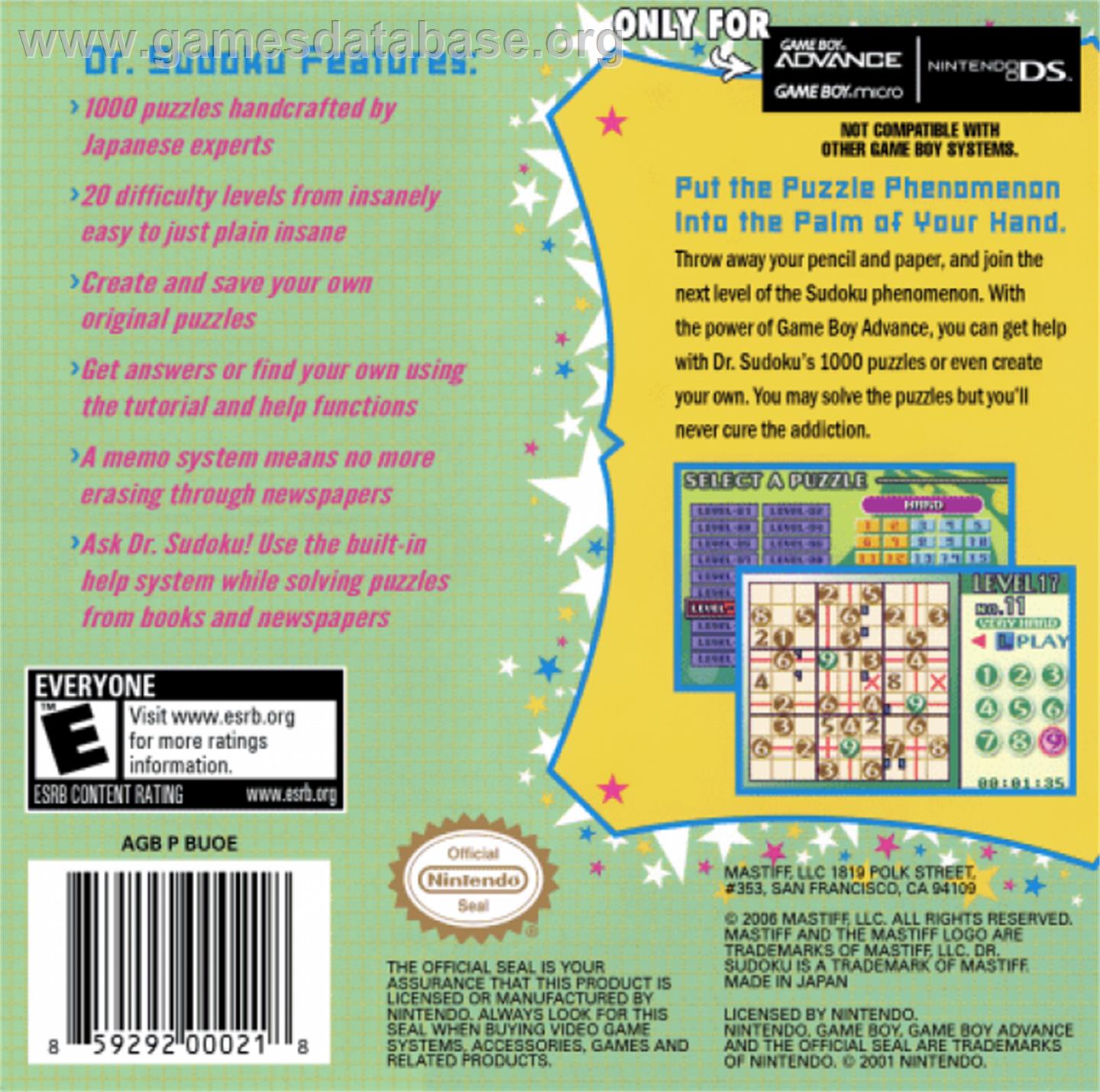 Dr. Sudoku - Nintendo Game Boy Advance - Artwork - Box Back