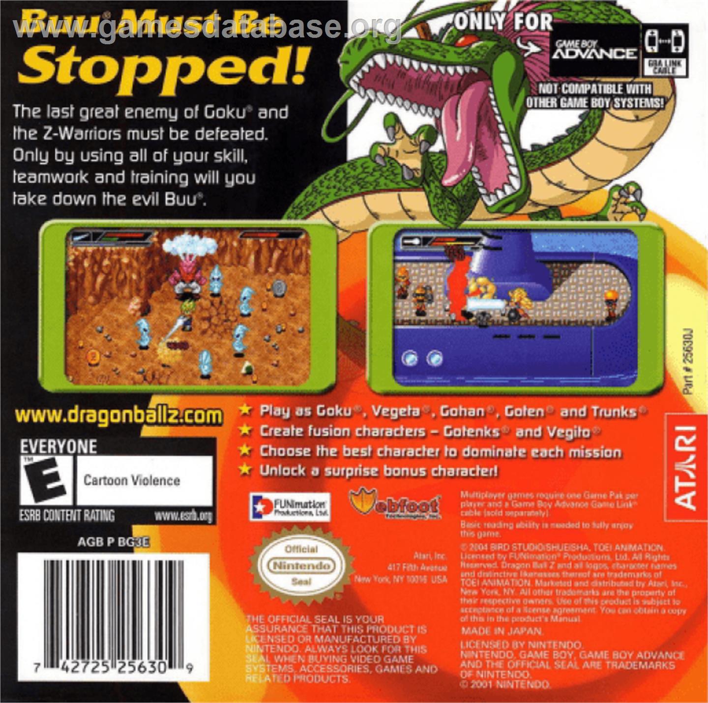 Dragonball Z: Buu's Fury - Nintendo Game Boy Advance - Artwork - Box Back