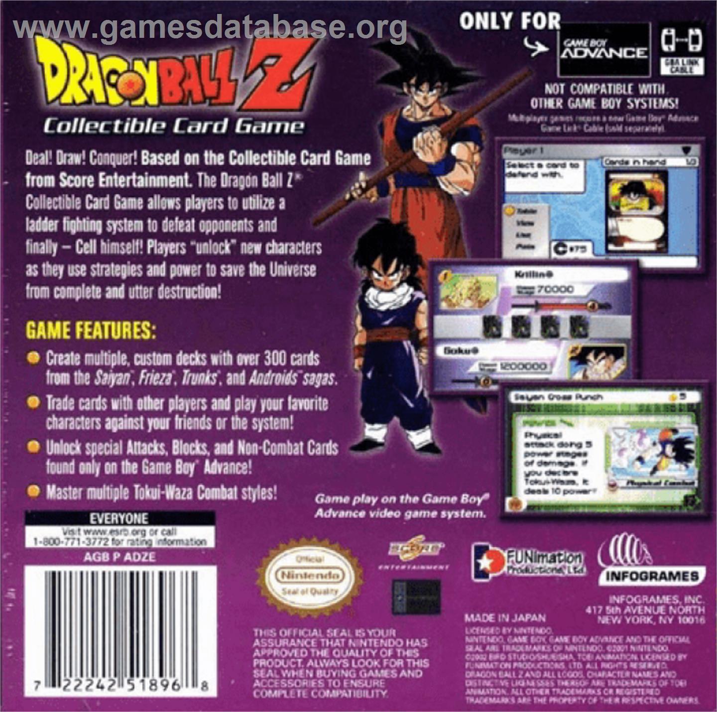 Dragonball Z Collectible Card Game - Nintendo Game Boy Advance - Artwork - Box Back