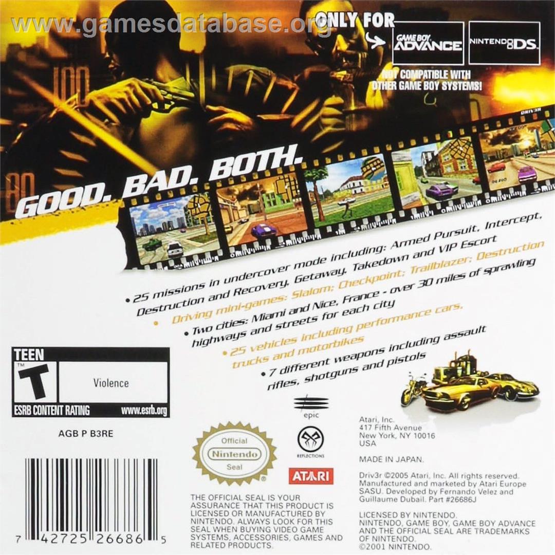 Driv3r - Nintendo Game Boy Advance - Artwork - Box Back