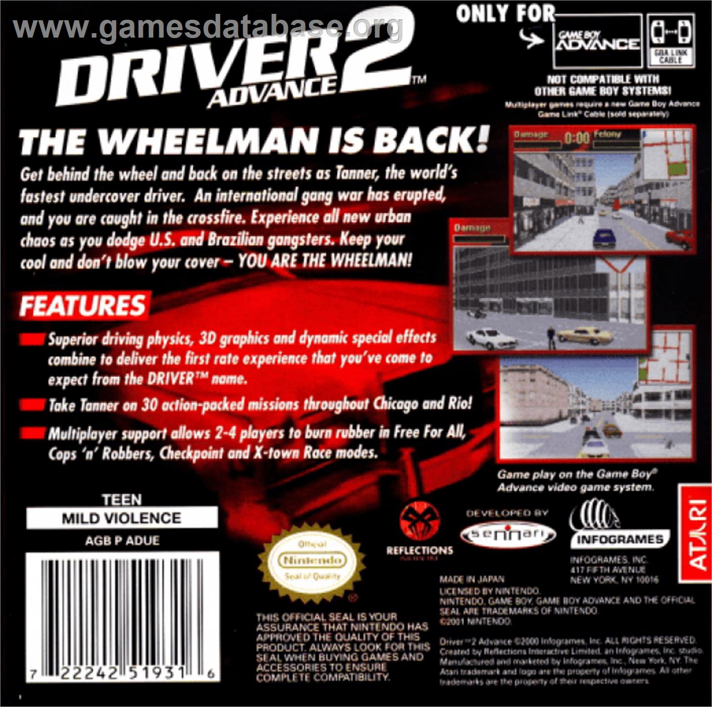 Driv3r 2 - Nintendo Game Boy Advance - Artwork - Box Back