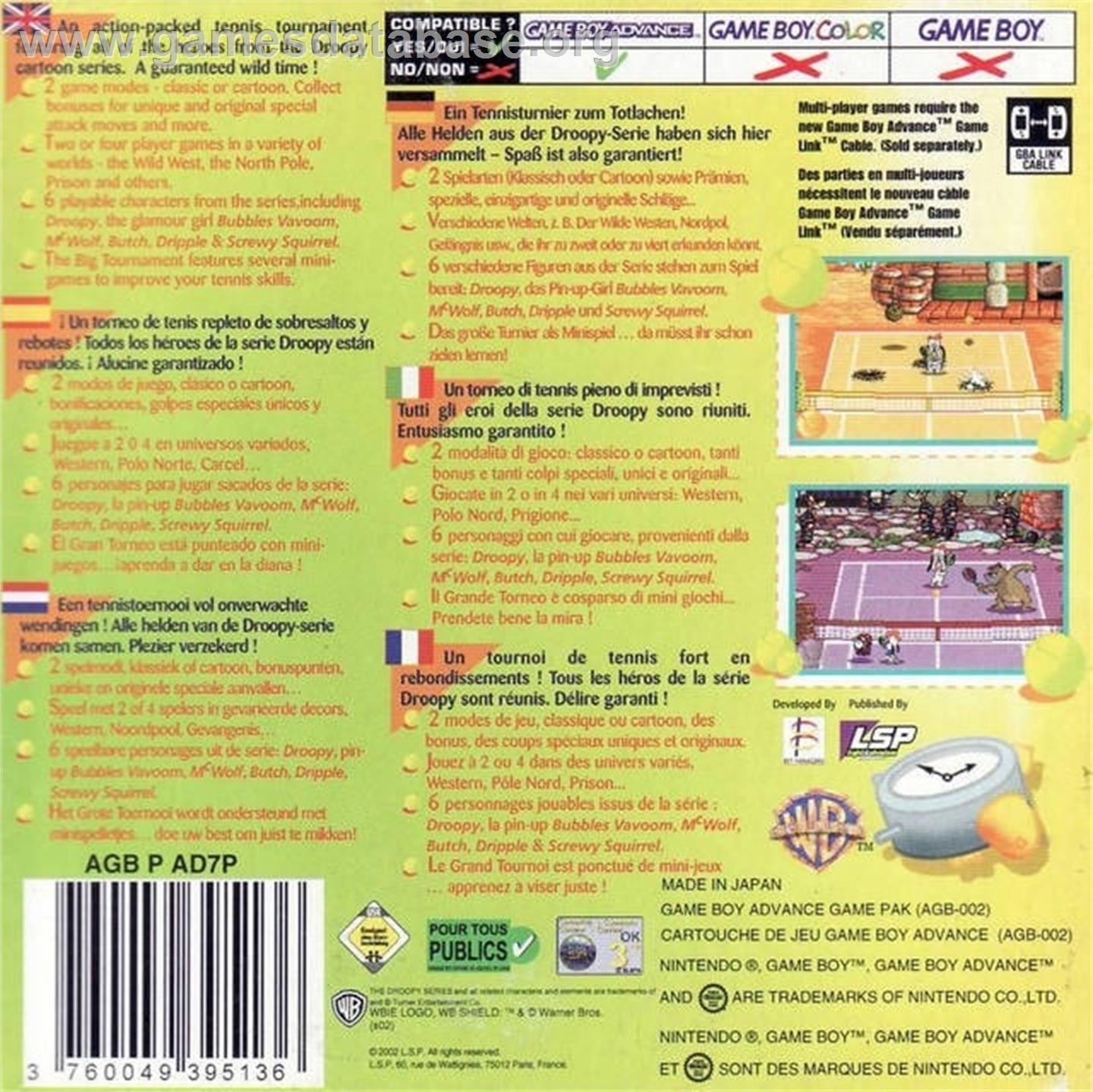 Droopy's Tennis Open - Nintendo Game Boy Advance - Artwork - Box Back