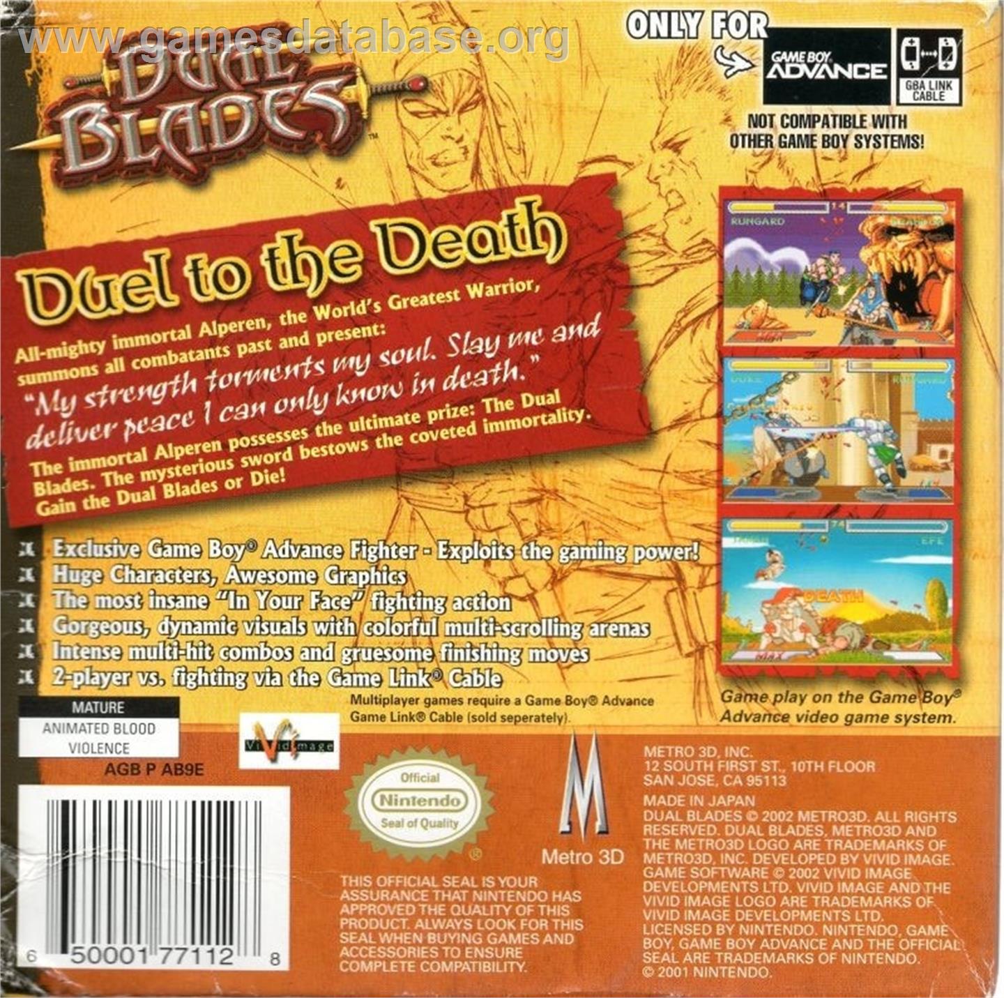 Dual Blades - Nintendo Game Boy Advance - Artwork - Box Back