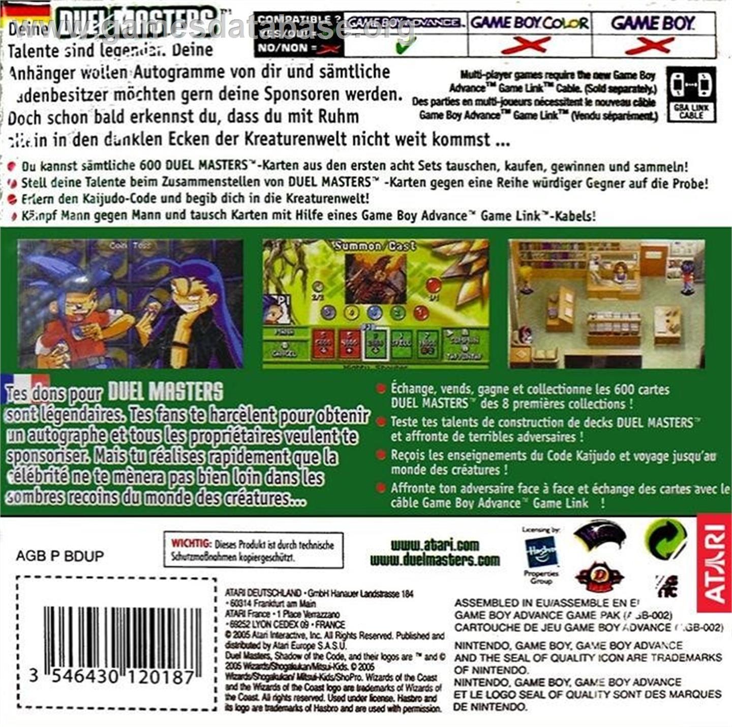 Duel Masters Shadow of the Code - Nintendo Game Boy Advance - Artwork - Box Back
