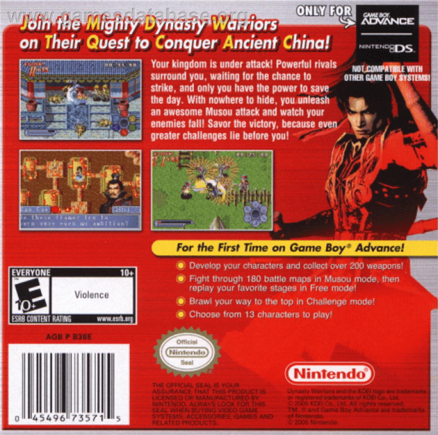 Dynasty Warriors Advance - Nintendo Game Boy Advance - Artwork - Box Back