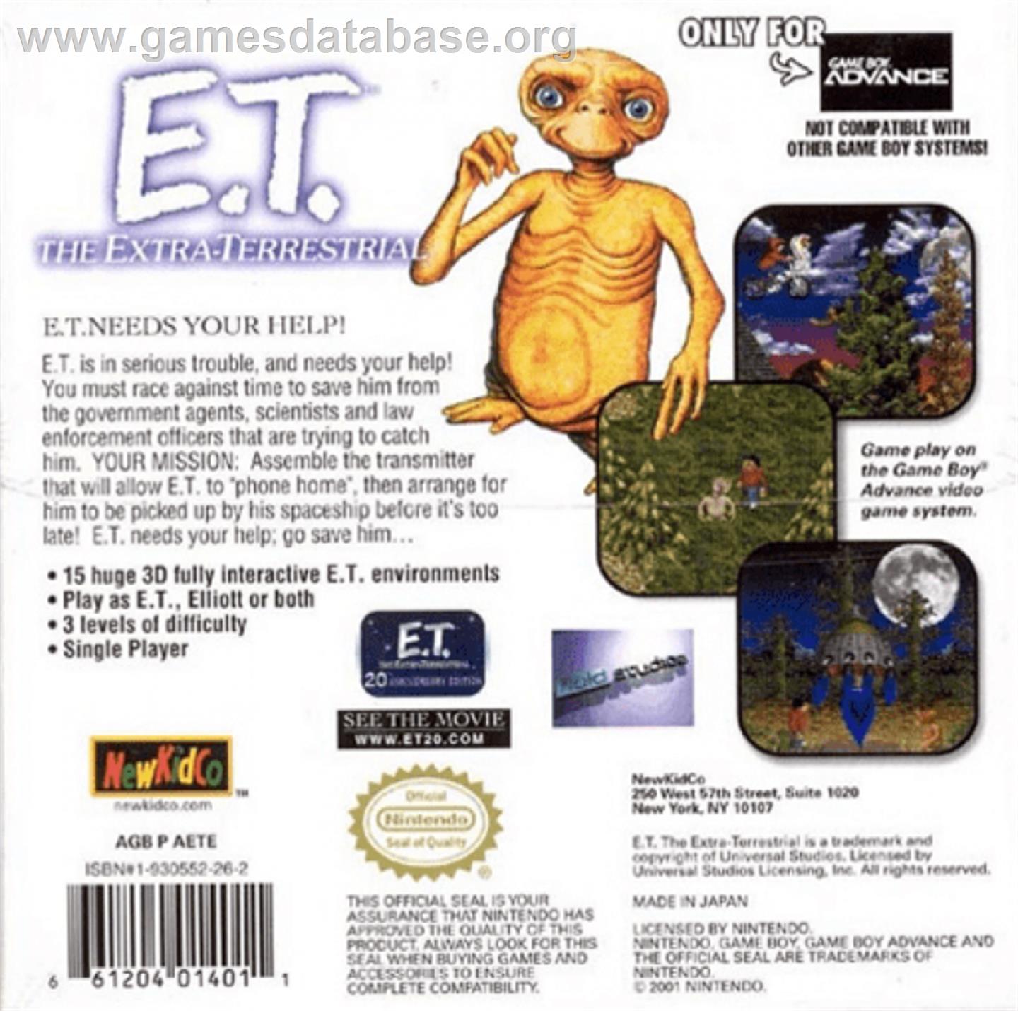 E.T. The Extra-Terrestrial - Nintendo Game Boy Advance - Artwork - Box Back