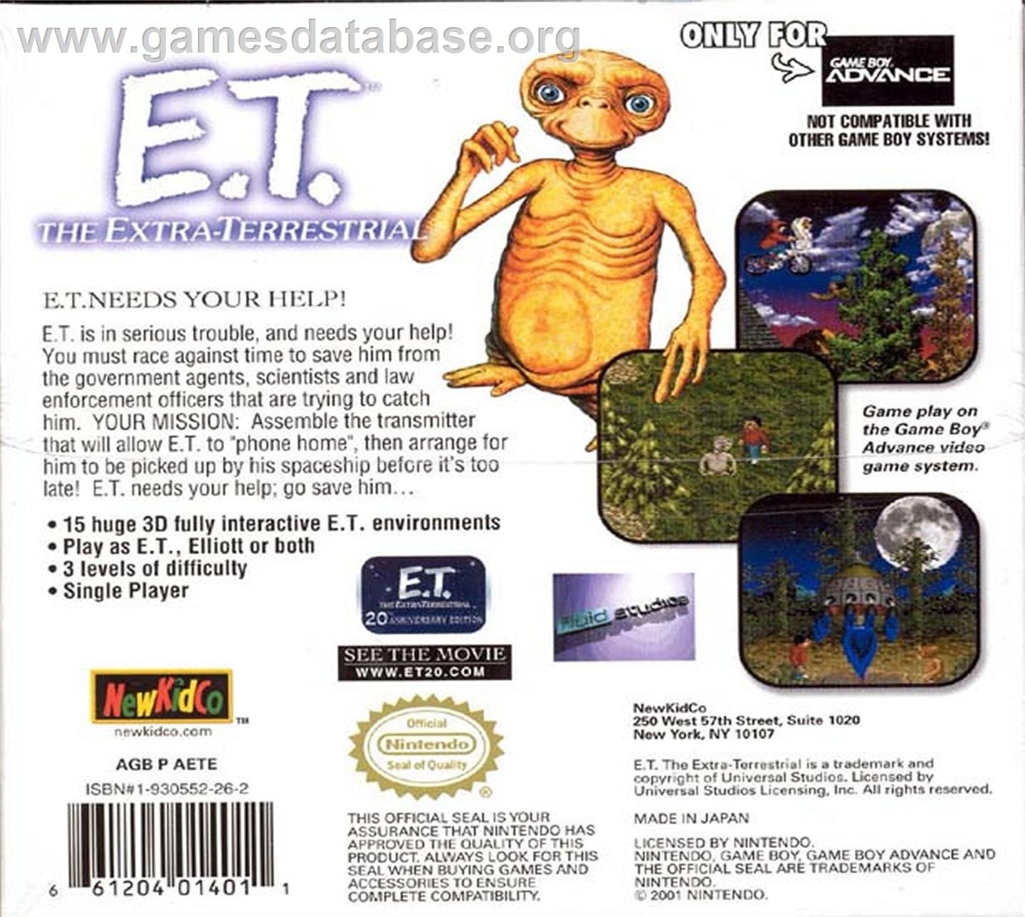 E.T. The Extra-terrestrial - Nintendo Game Boy Advance - Artwork - Box Back