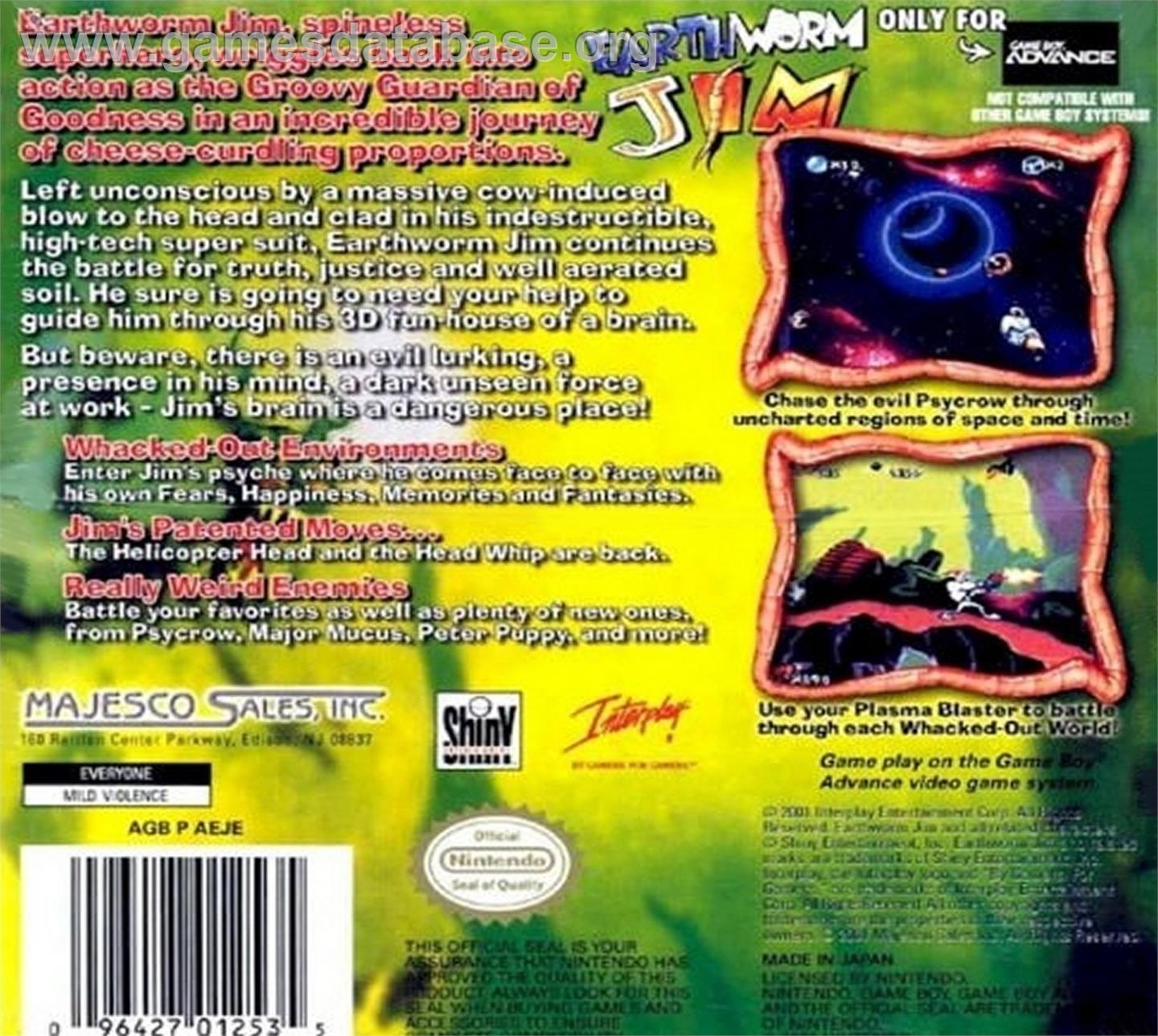 Earthworm Jim - Nintendo Game Boy Advance - Artwork - Box Back
