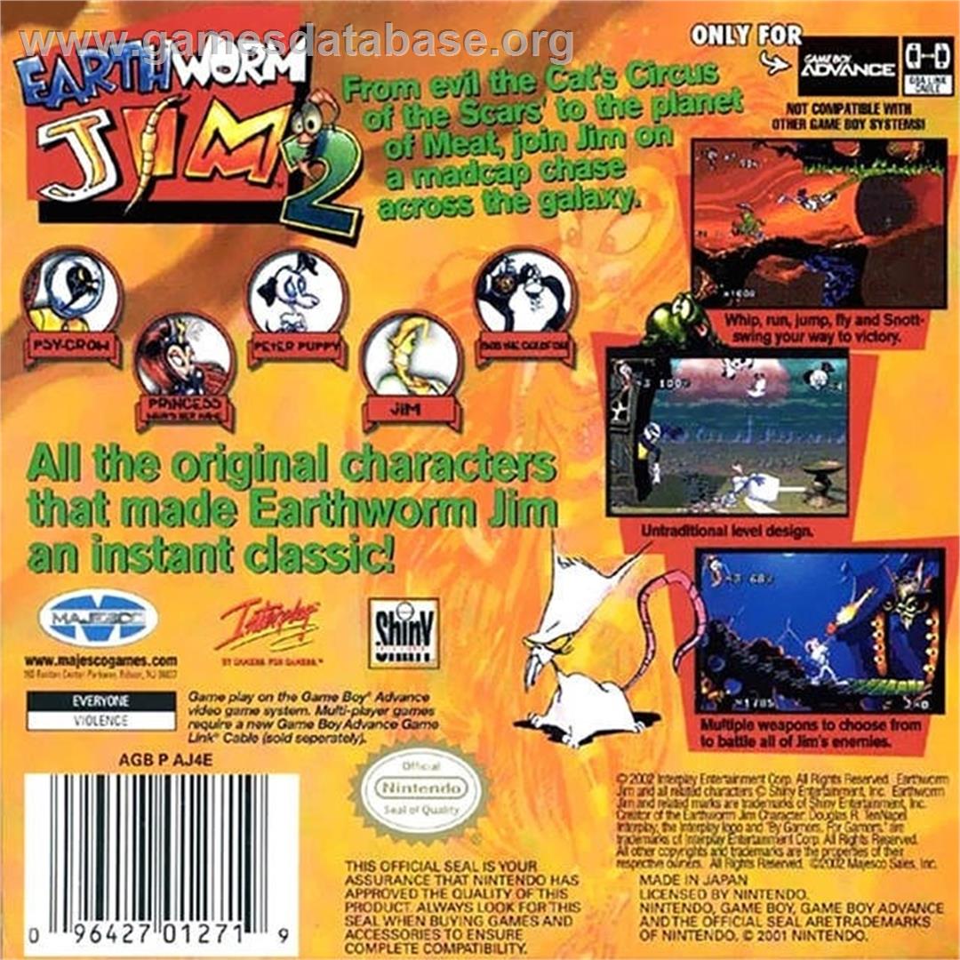 Earthworm Jim 2 - Nintendo Game Boy Advance - Artwork - Box Back