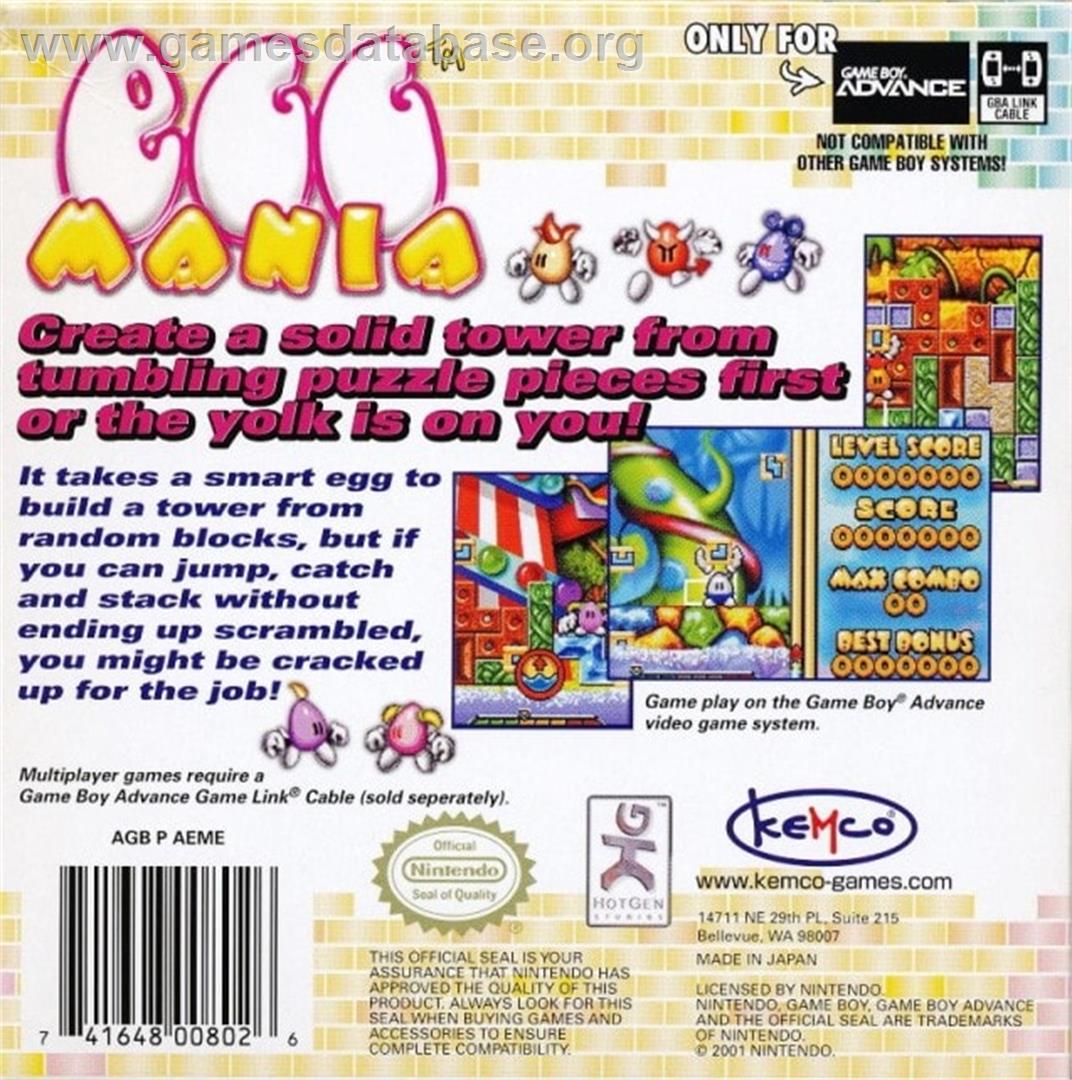 Eggo Mania - Nintendo Game Boy Advance - Artwork - Box Back