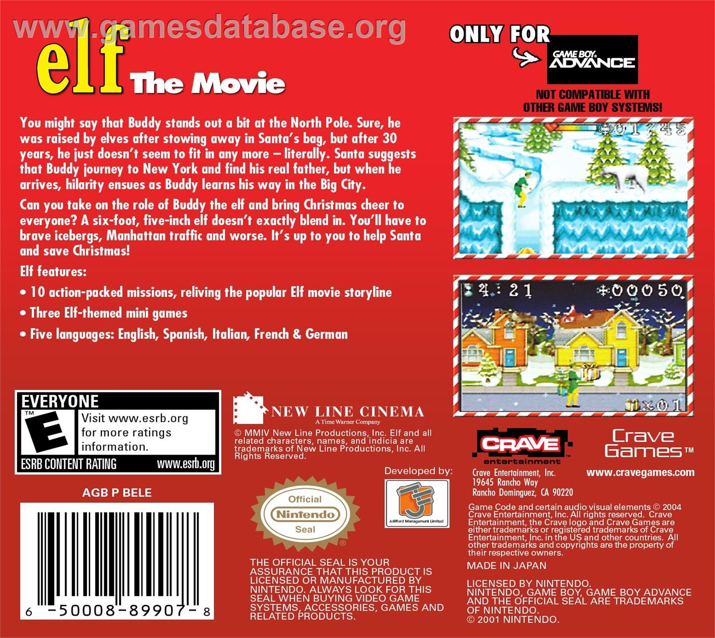 Elf - The Movie - Nintendo Game Boy Advance - Artwork - Box Back