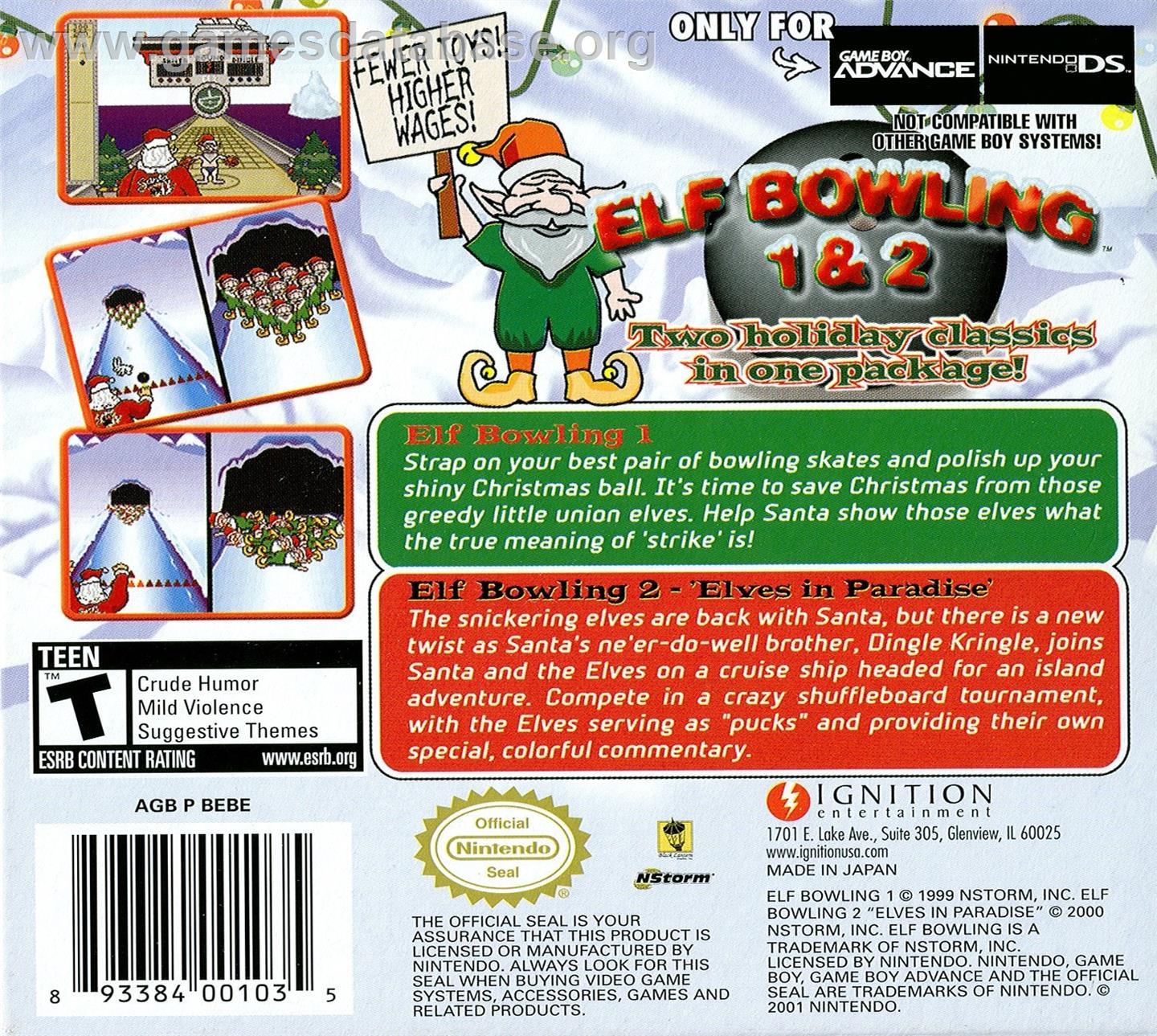 Elf Bowling 1 And 2 - Nintendo Game Boy Advance - Artwork - Box Back