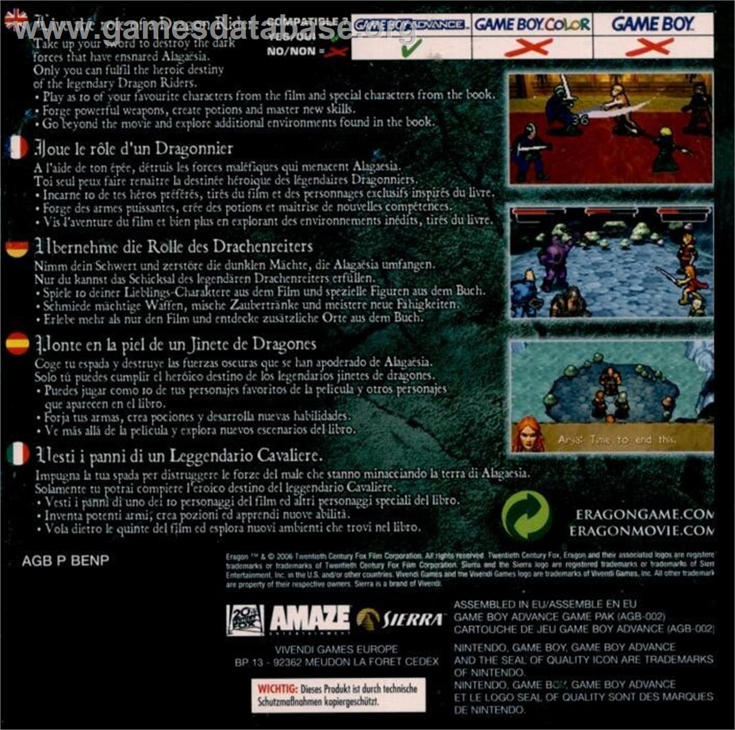 Eragon - Nintendo Game Boy Advance - Artwork - Box Back