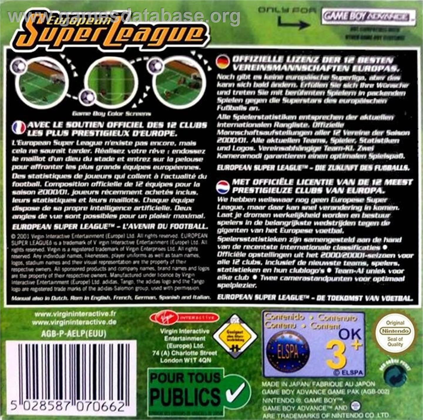 European Super League - Nintendo Game Boy Advance - Artwork - Box Back
