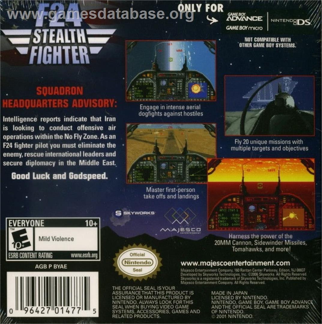 F24 Stealth Fighter - Nintendo Game Boy Advance - Artwork - Box Back