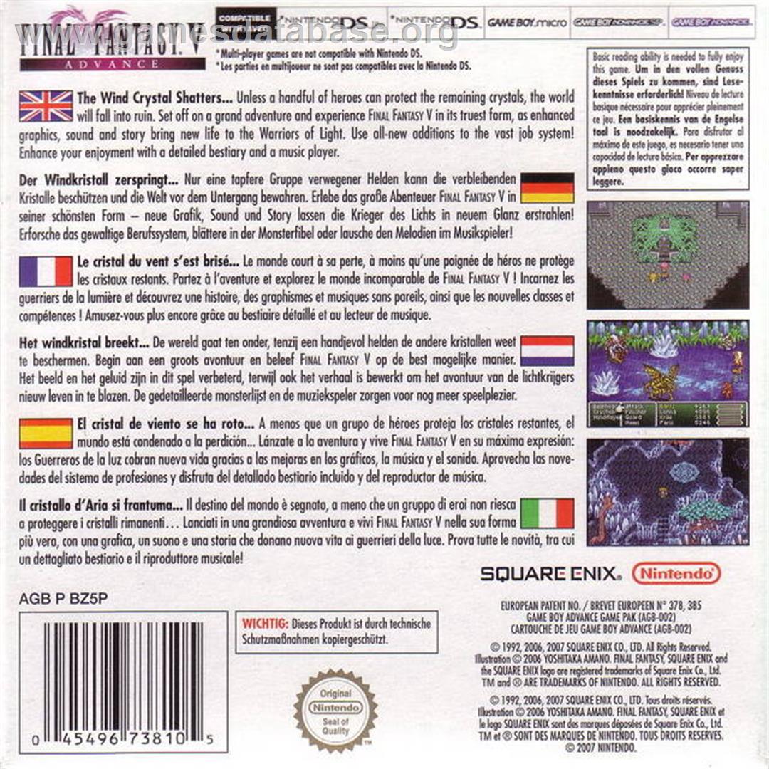 Final Fantasy 5 - Nintendo Game Boy Advance - Artwork - Box Back