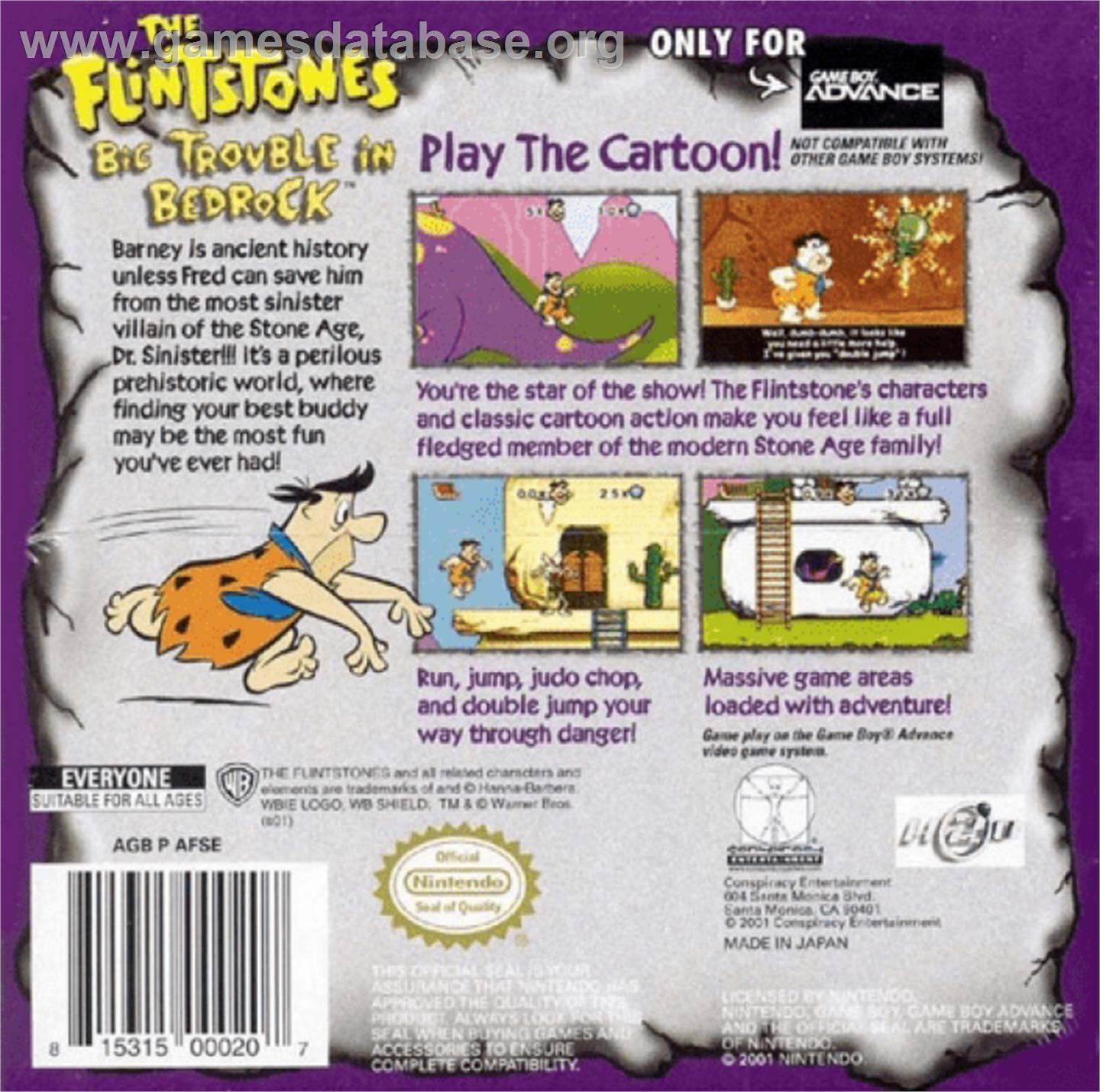 Flintstones: Big Trouble in Bedrock - Nintendo Game Boy Advance - Artwork - Box Back