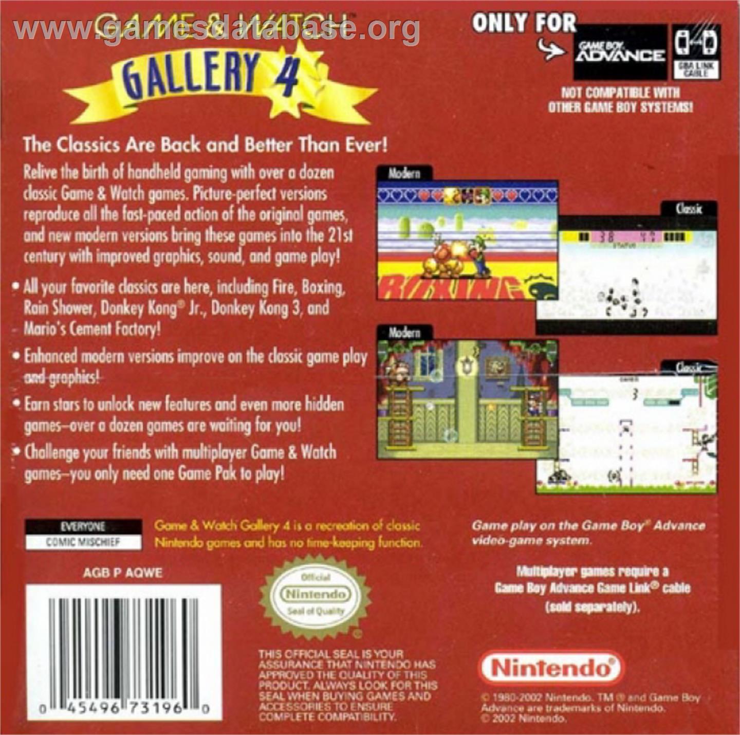 Game & Watch Gallery 4 - Nintendo Game Boy Advance - Artwork - Box Back