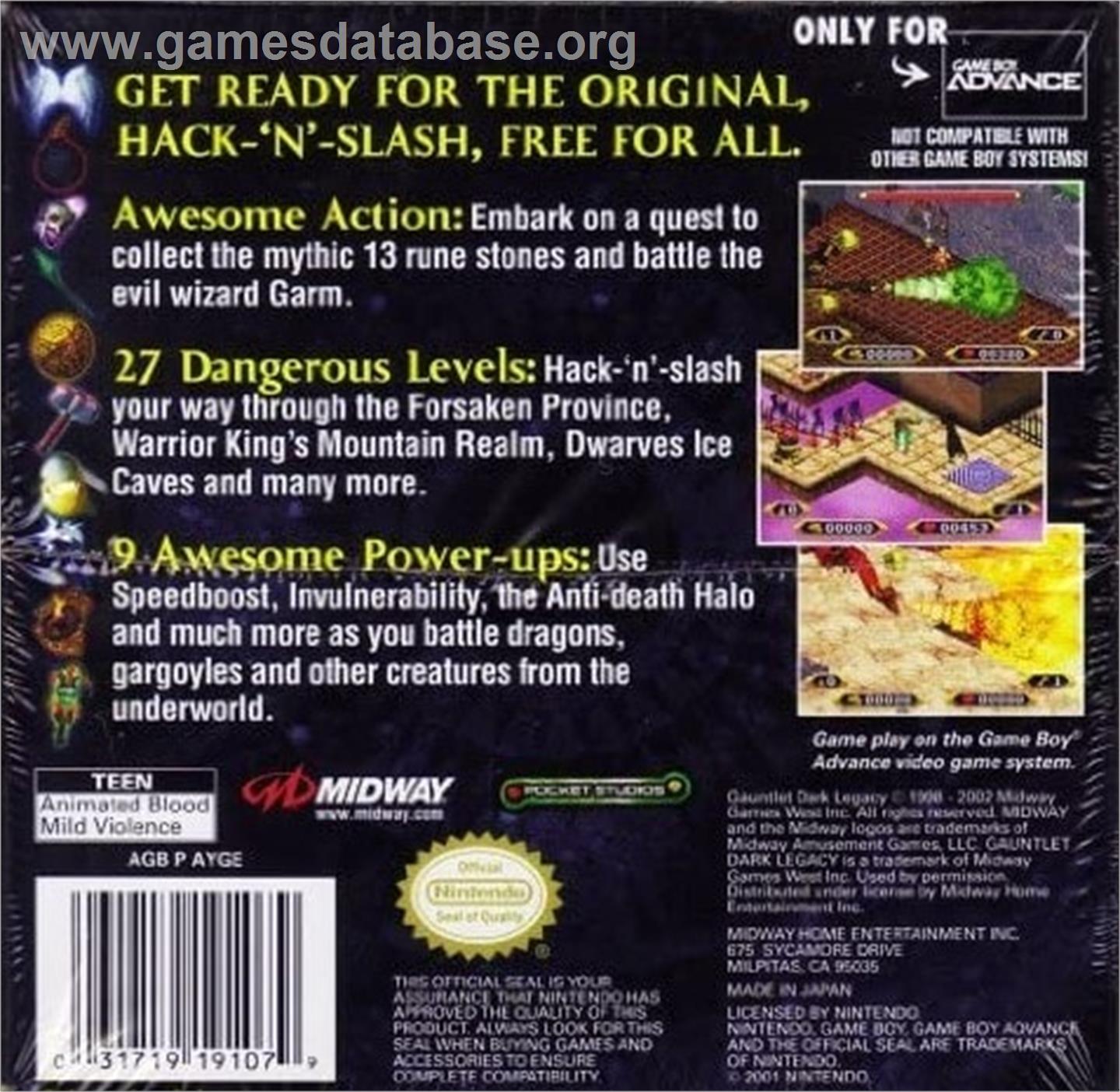 Gauntlet - Dark Legacy - Nintendo Game Boy Advance - Artwork - Box Back