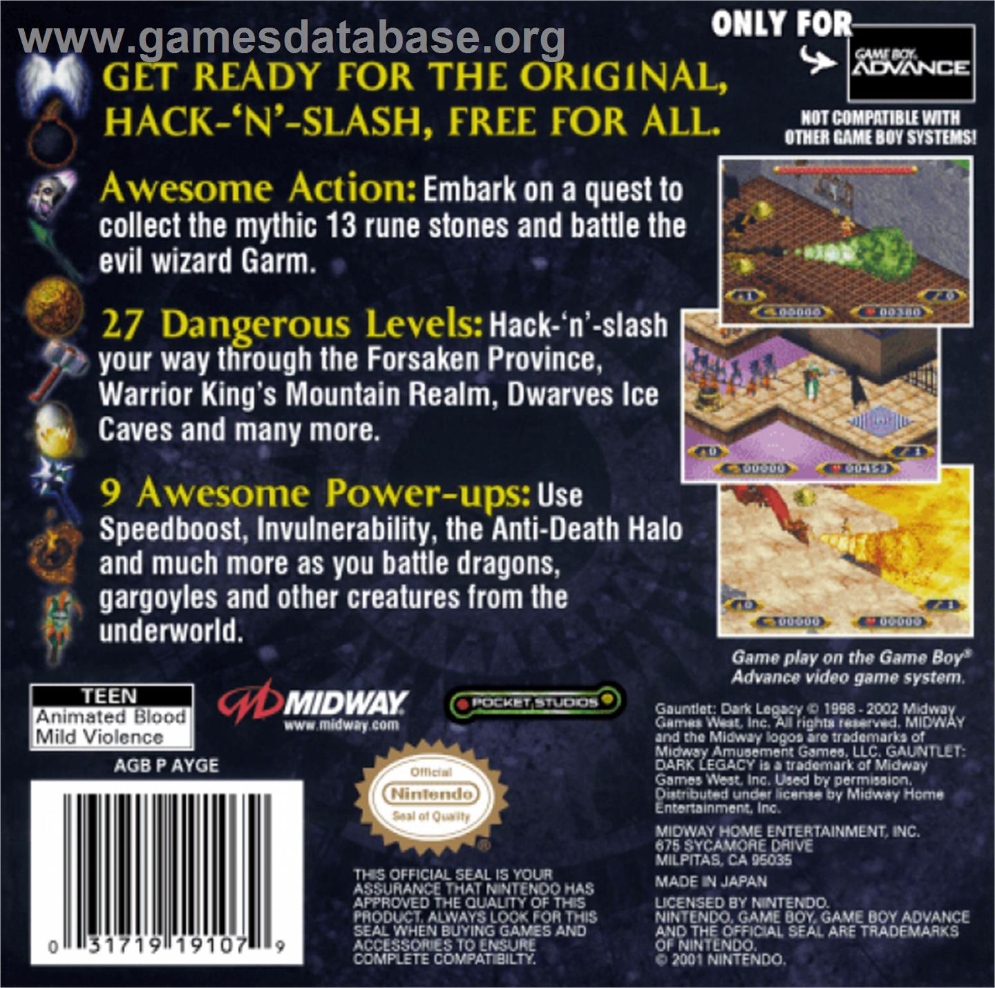 Gauntlet Dark Legacy - Nintendo Game Boy Advance - Artwork - Box Back