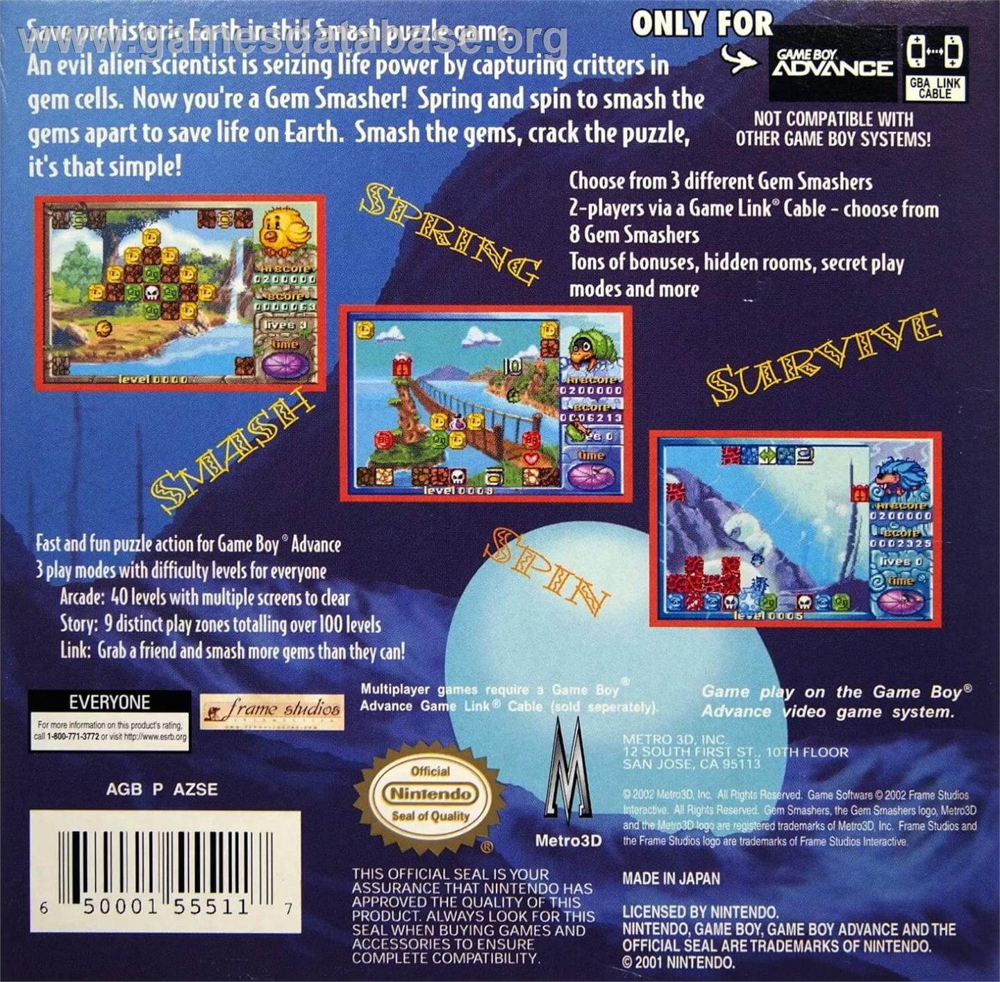 Gem Smashers - Nintendo Game Boy Advance - Artwork - Box Back