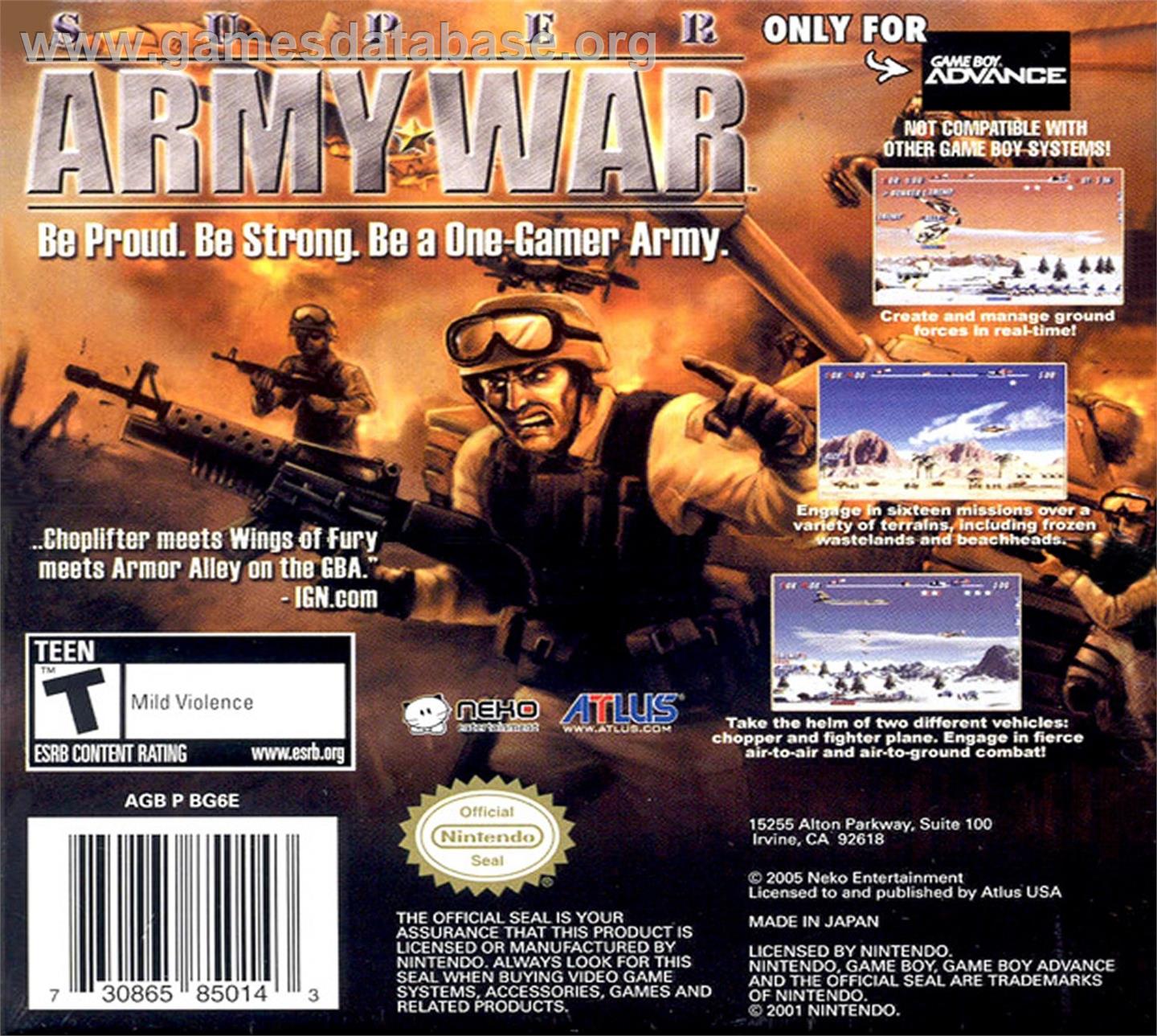 Glory Days - The Essence of War - Nintendo Game Boy Advance - Artwork - Box Back