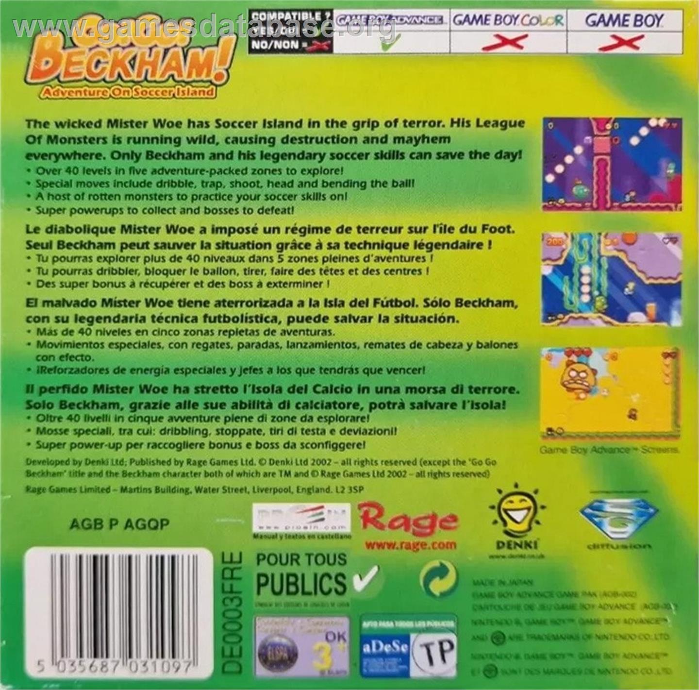 Go! Go! Beckham! - Adventure On Soccer Island - Nintendo Game Boy Advance - Artwork - Box Back