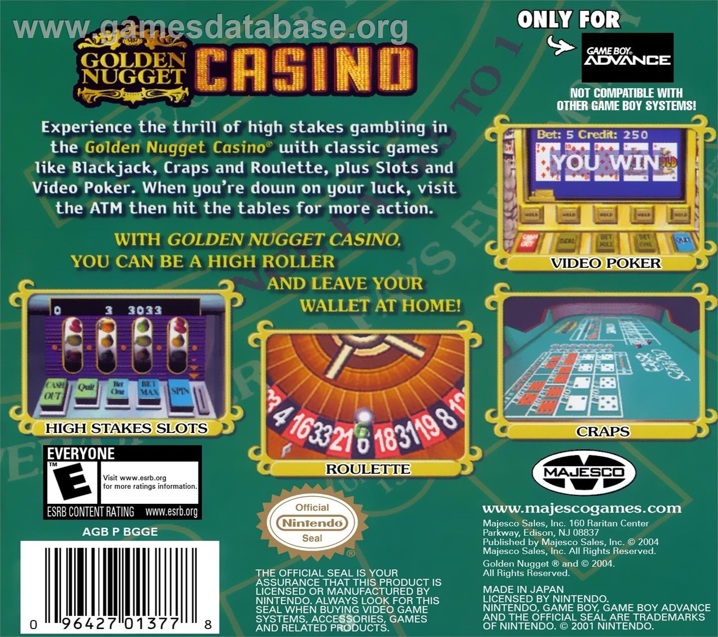 Golden Nugget Casino - Nintendo Game Boy Advance - Artwork - Box Back