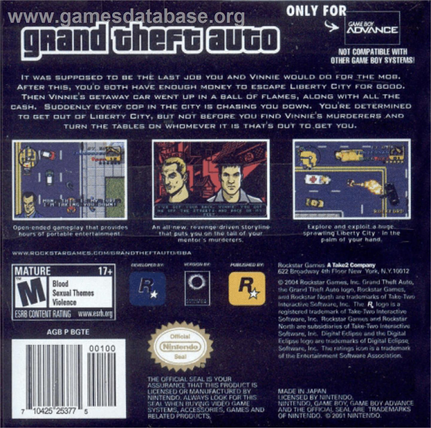 Grand Theft Auto Advance - Nintendo Game Boy Advance - Artwork - Box Back