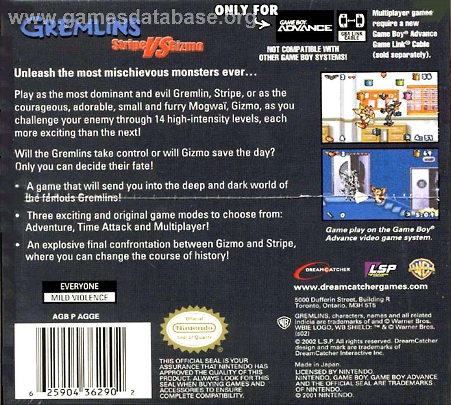 Gremlins - Stripe Vs Gizmo - Nintendo Game Boy Advance - Artwork - Box Back