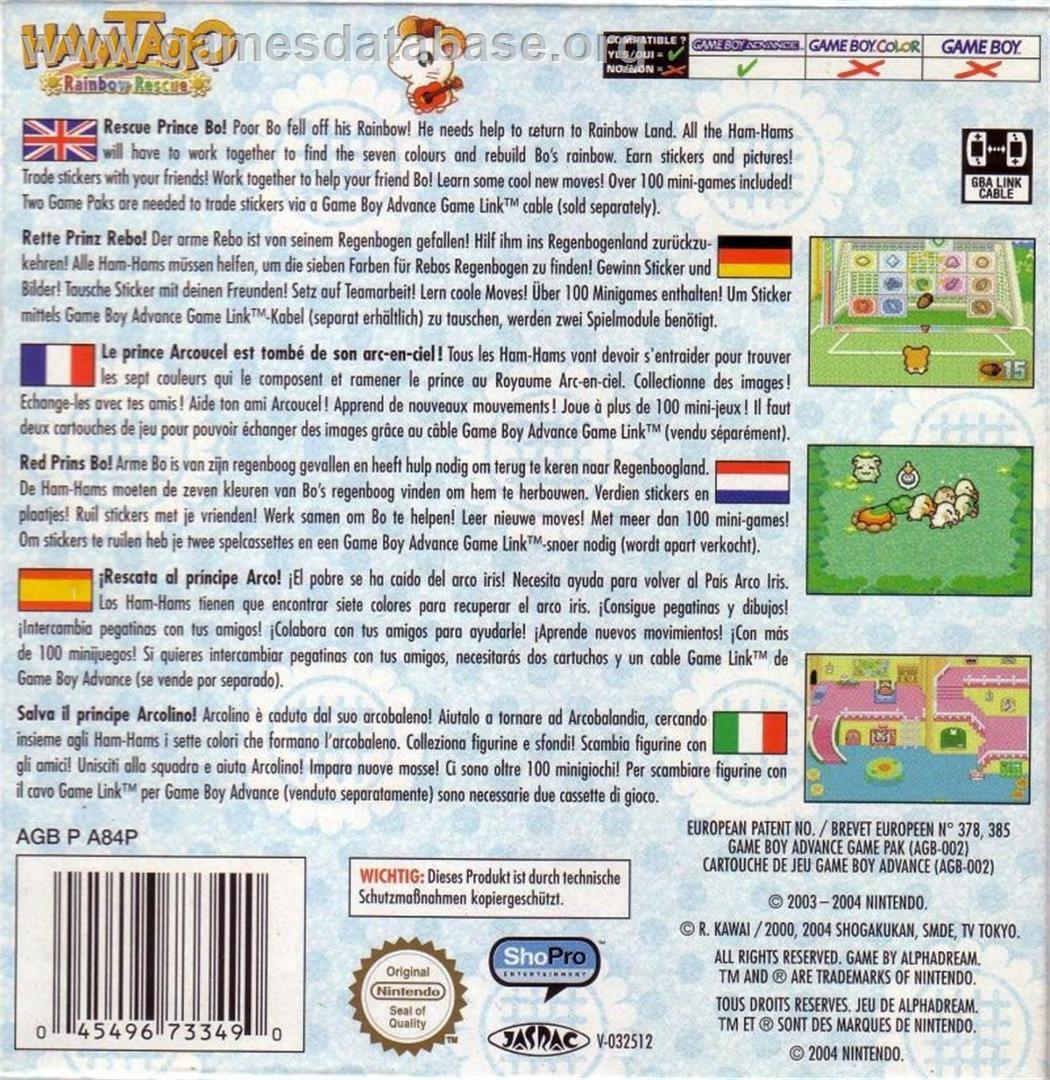 Hamtaro Rainbow Rescue - Nintendo Game Boy Advance - Artwork - Box Back