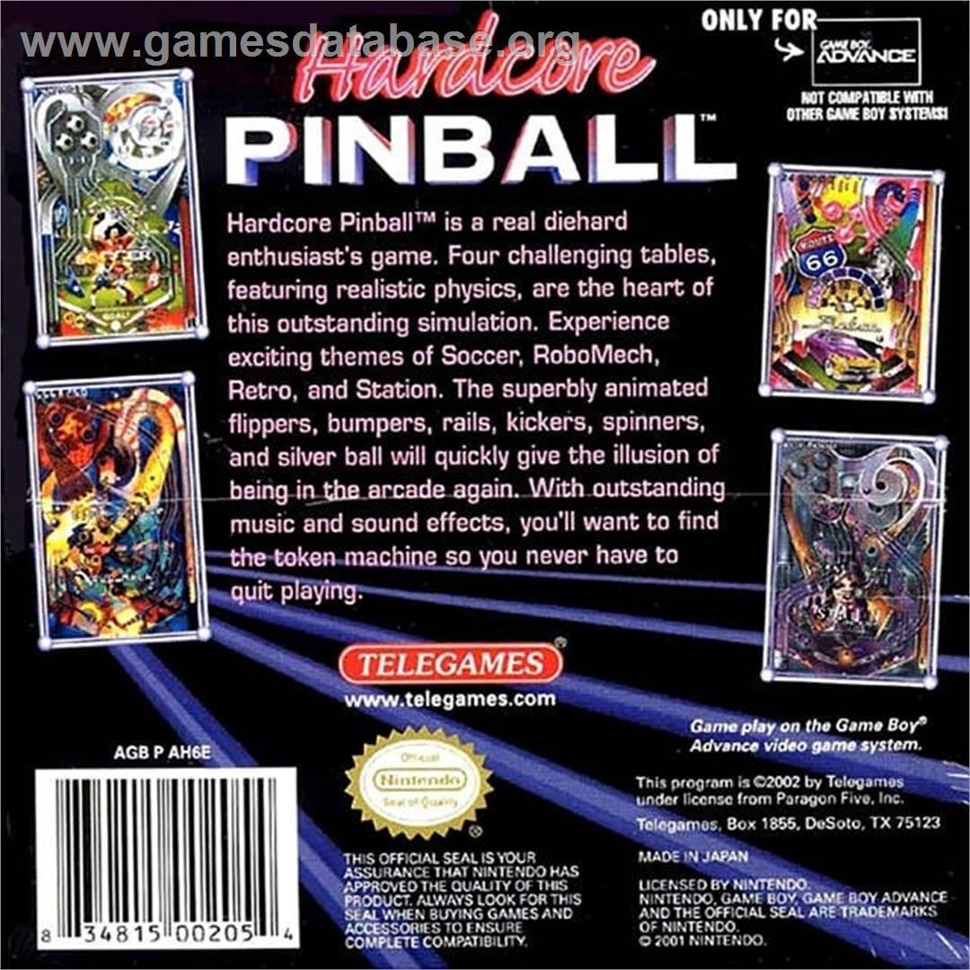 Hardcore Pinball - Nintendo Game Boy Advance - Artwork - Box Back