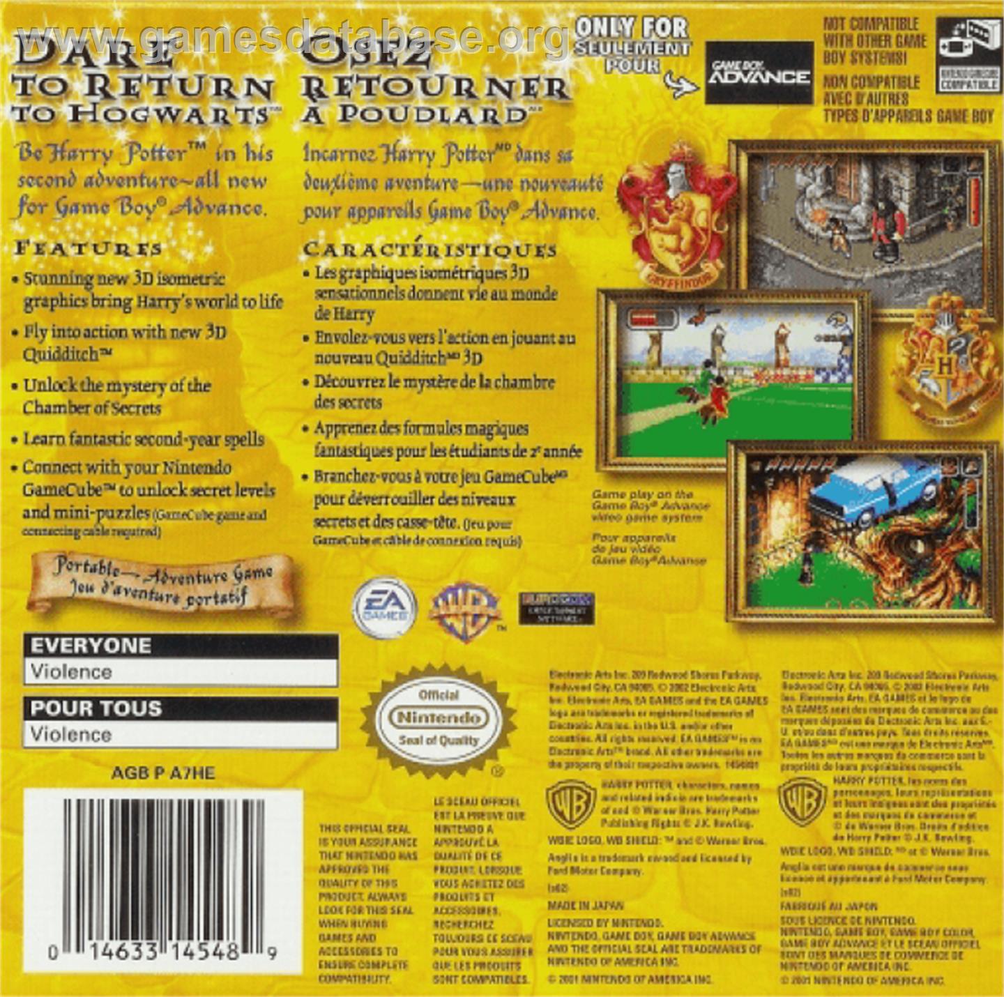 Harry Potter and the Chamber of Secrets - Nintendo Game Boy Advance - Artwork - Box Back