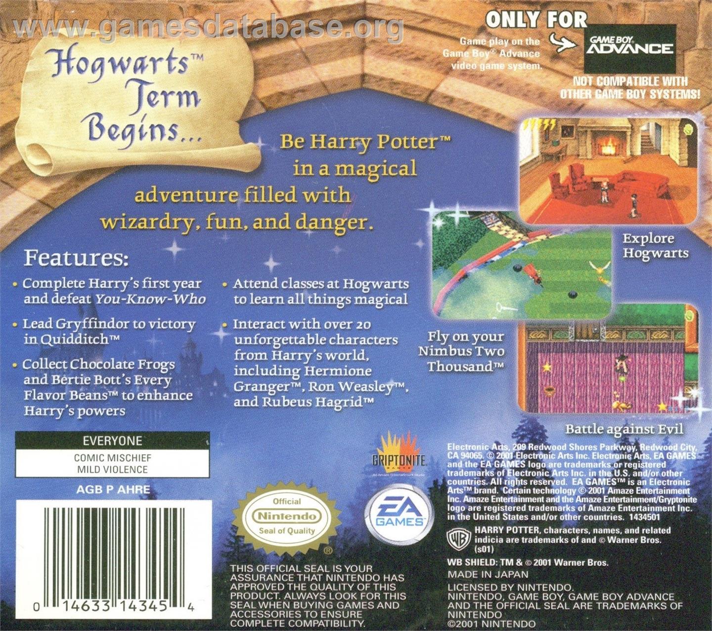 Harry Potter and the Philosopher's Stone - Nintendo Game Boy Advance - Artwork - Box Back