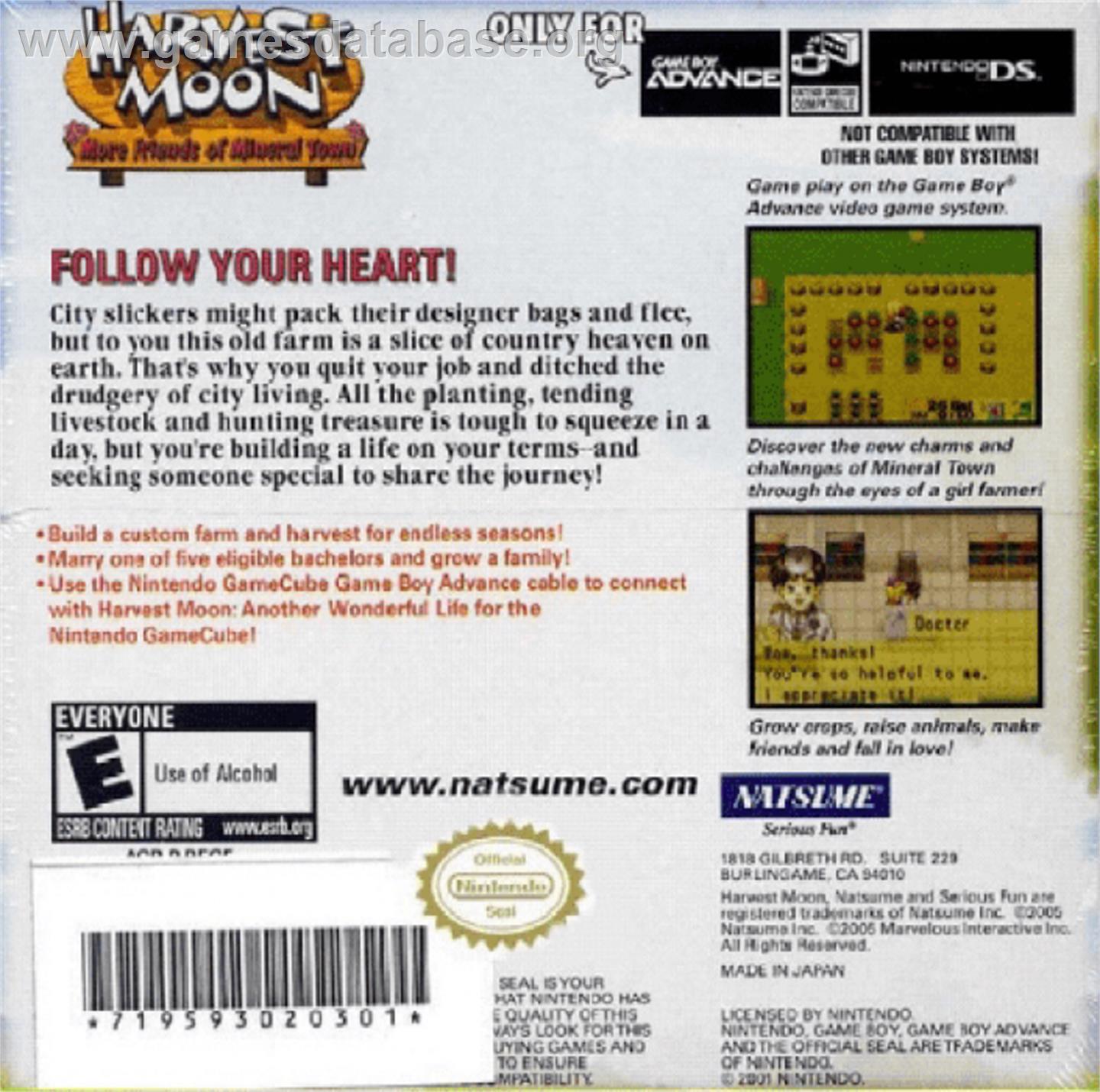 Harvest Moon: More Friends of Mineral Town - Nintendo Game Boy Advance - Artwork - Box Back