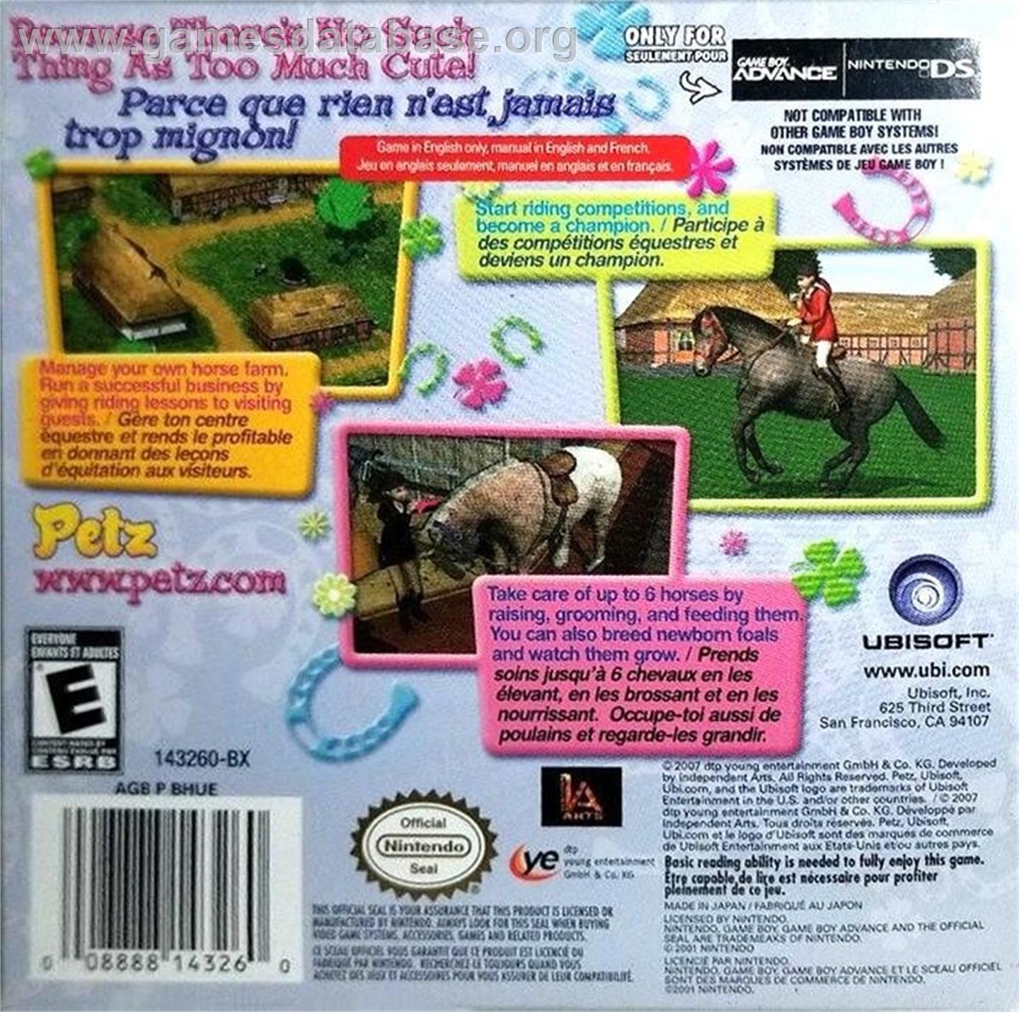 Horsez - Nintendo Game Boy Advance - Artwork - Box Back