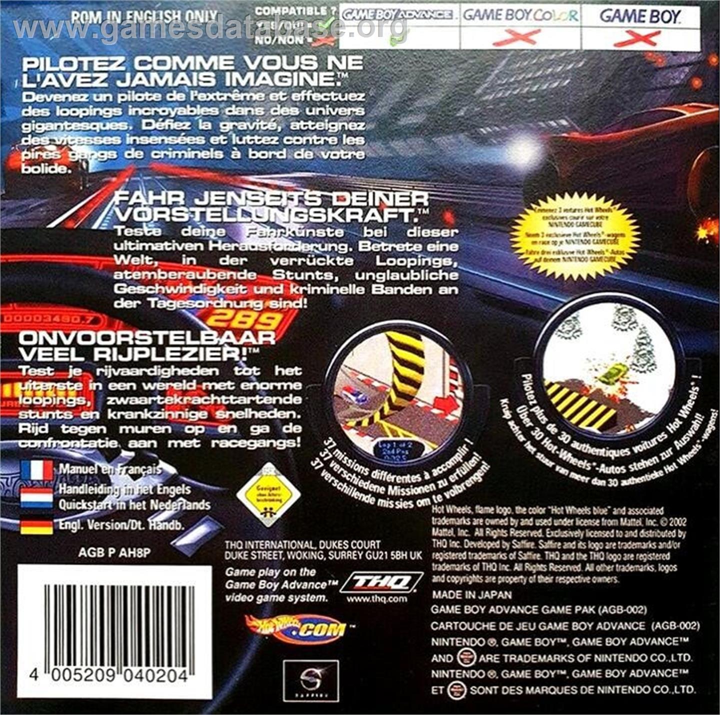 Hot Wheels - Velocity X - Nintendo Game Boy Advance - Artwork - Box Back