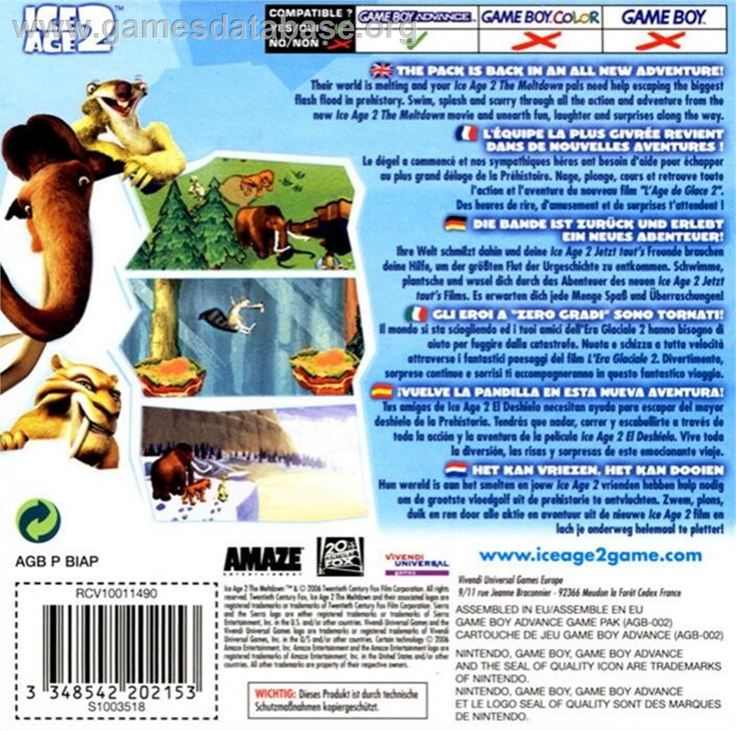 Ice Age 2 - The Meltdown - Nintendo Game Boy Advance - Artwork - Box Back
