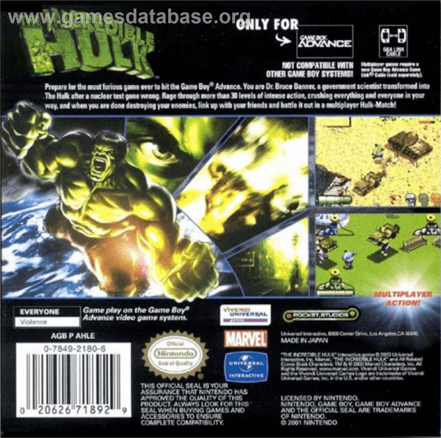 Incredible Hulk - Nintendo Game Boy Advance - Artwork - Box Back