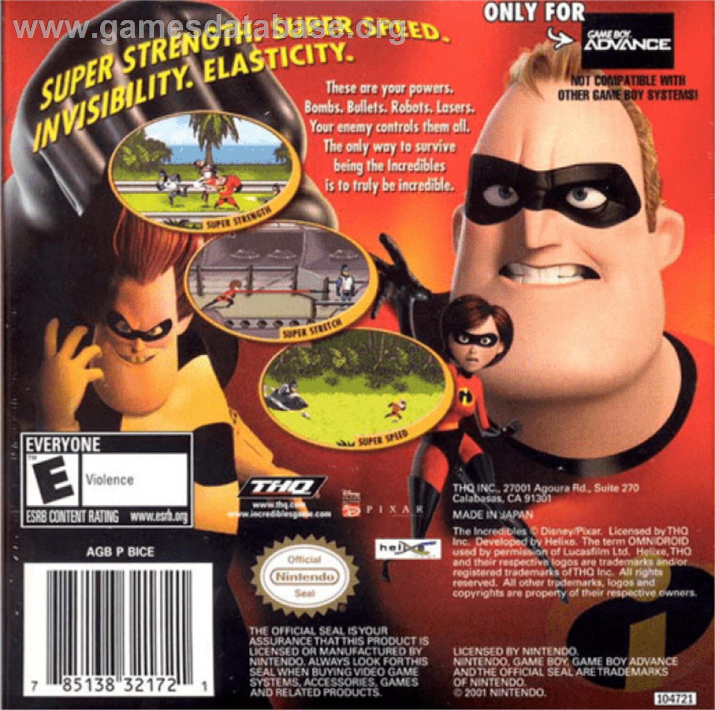 Incredibles - Nintendo Game Boy Advance - Artwork - Box Back