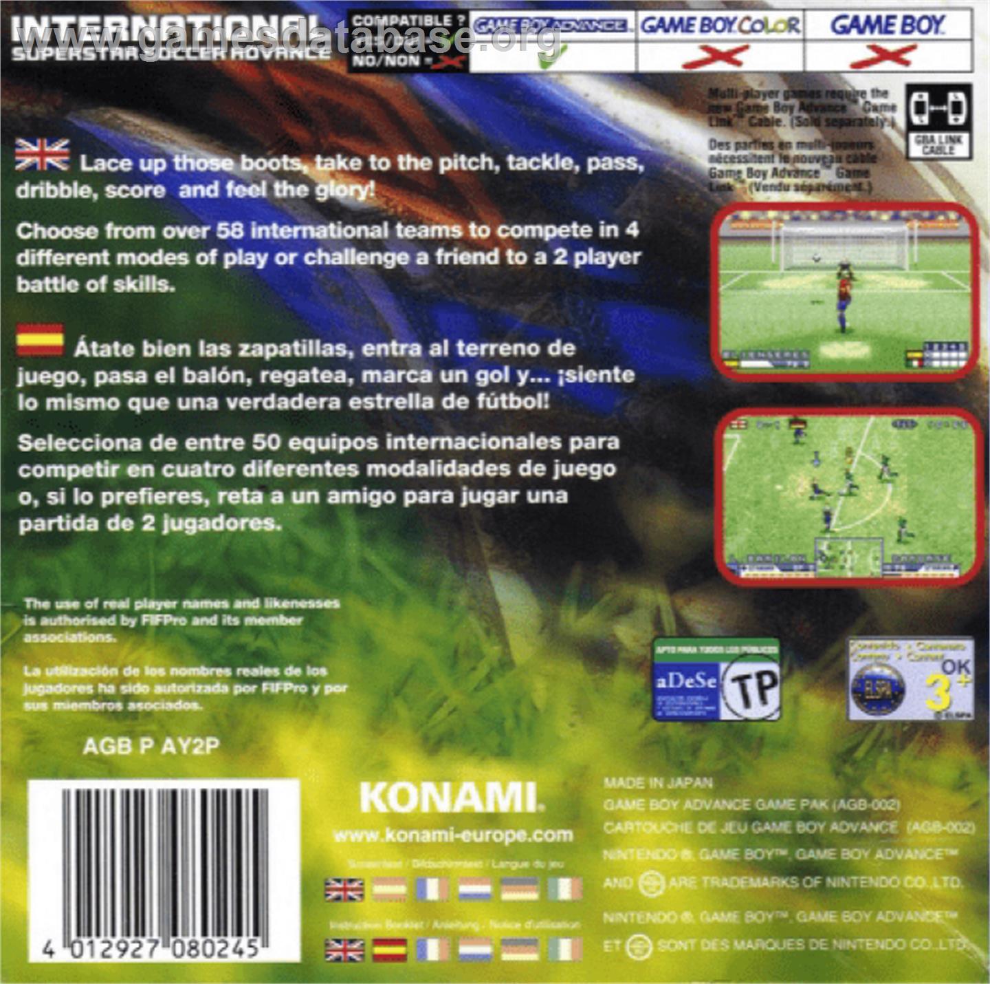 International Superstar Soccer Advance - Nintendo Game Boy Advance - Artwork - Box Back