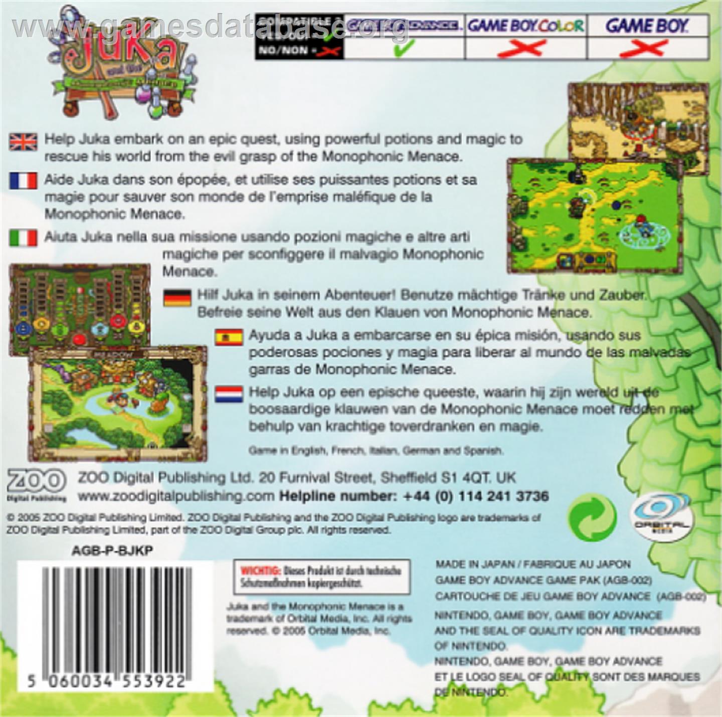 Juka and the Monophonic Menace - Nintendo Game Boy Advance - Artwork - Box Back