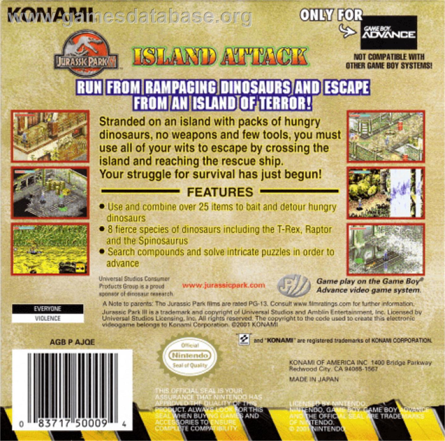 Jurassic Park III: Island Attack - Nintendo Game Boy Advance - Artwork - Box Back