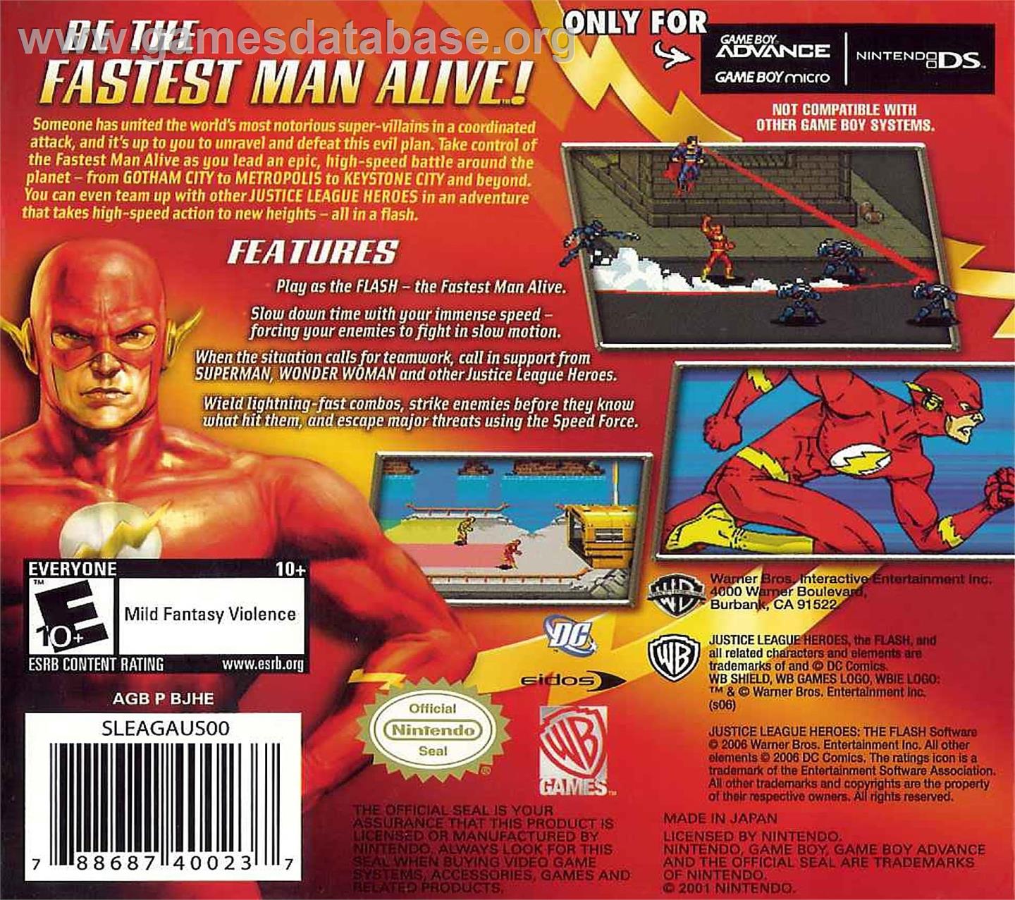 Justice League Heroes - The Flash - Nintendo Game Boy Advance - Artwork - Box Back