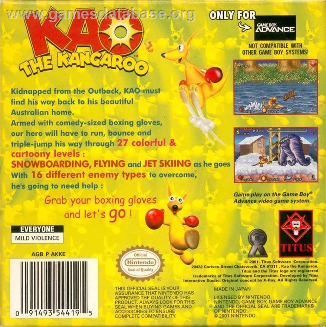 Kao the Kangaroo - Nintendo Game Boy Advance - Artwork - Box Back