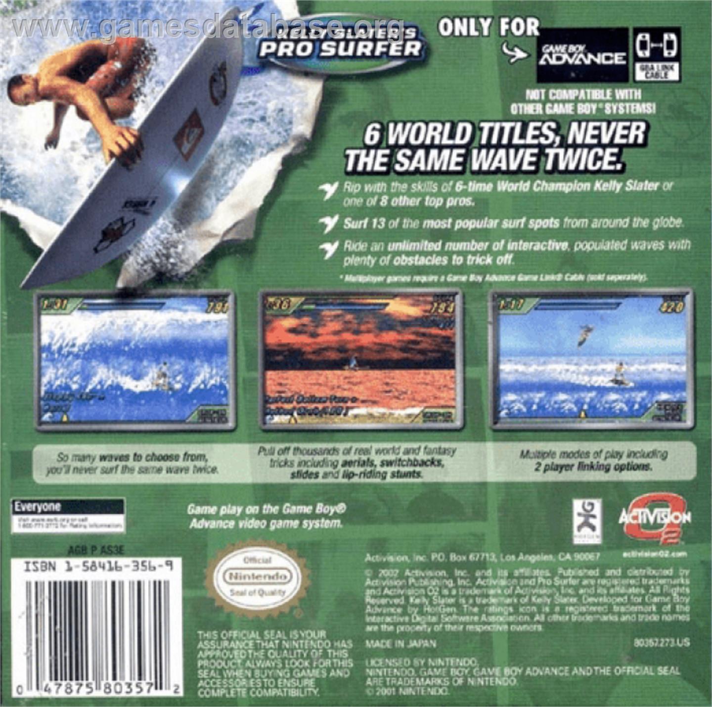 Kelly Slater's Pro Surfer - Nintendo Game Boy Advance - Artwork - Box Back