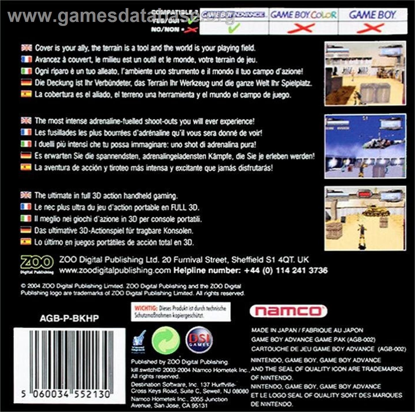 Kill.switch - Nintendo Game Boy Advance - Artwork - Box Back