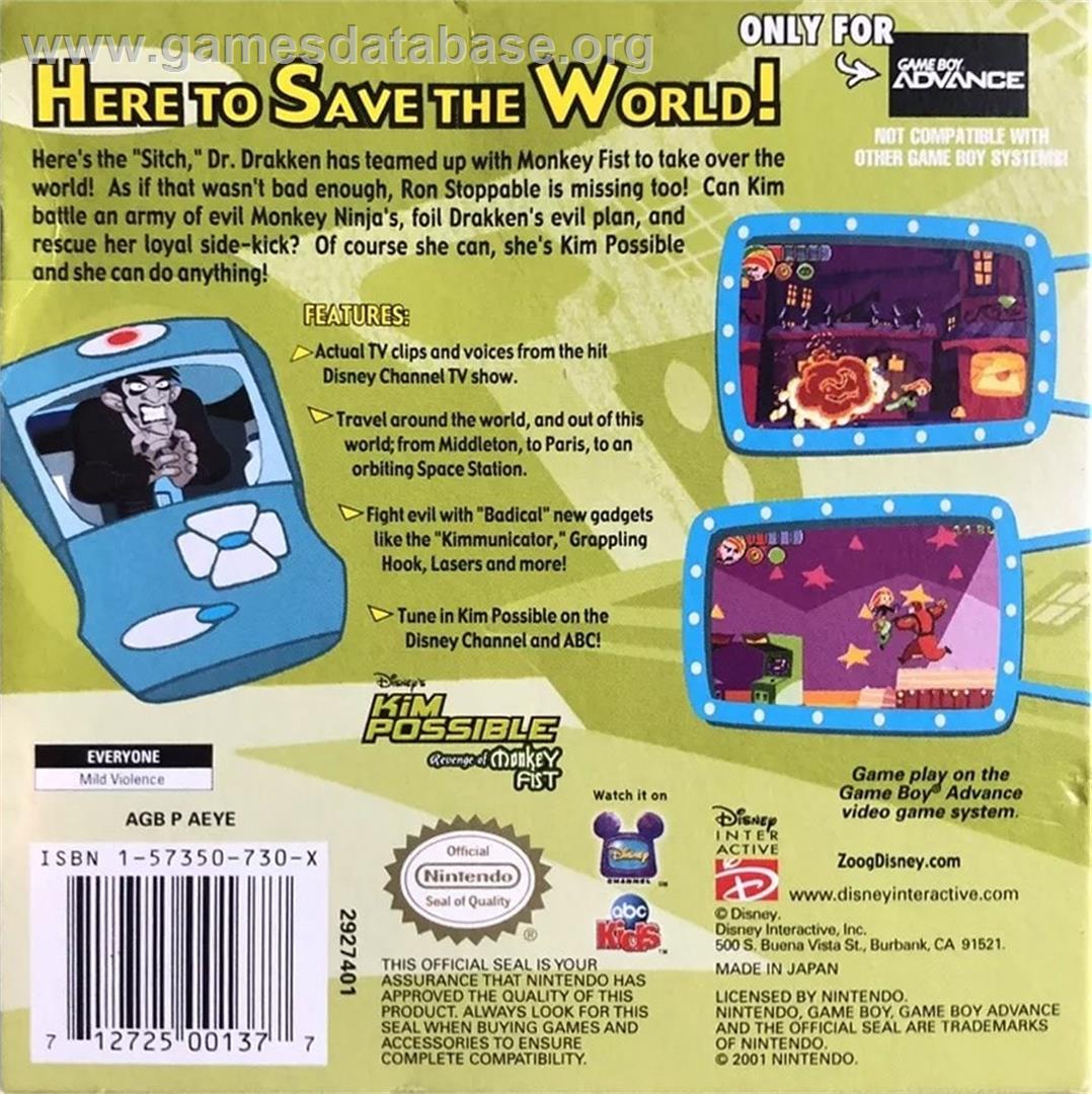Kim Possible: Revenge of Monkey Fist - Nintendo Game Boy Advance - Artwork - Box Back