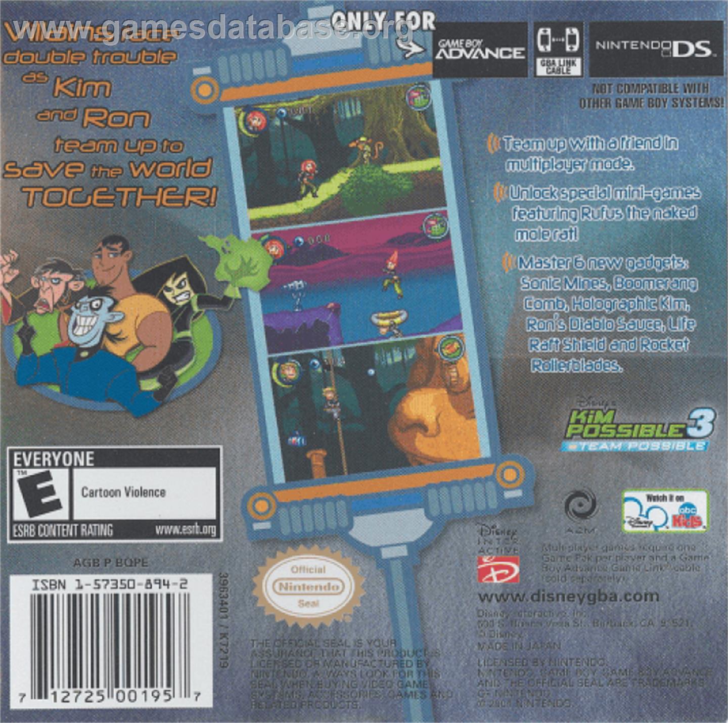 Kim Possible 3: Team Possible - Nintendo Game Boy Advance - Artwork - Box Back