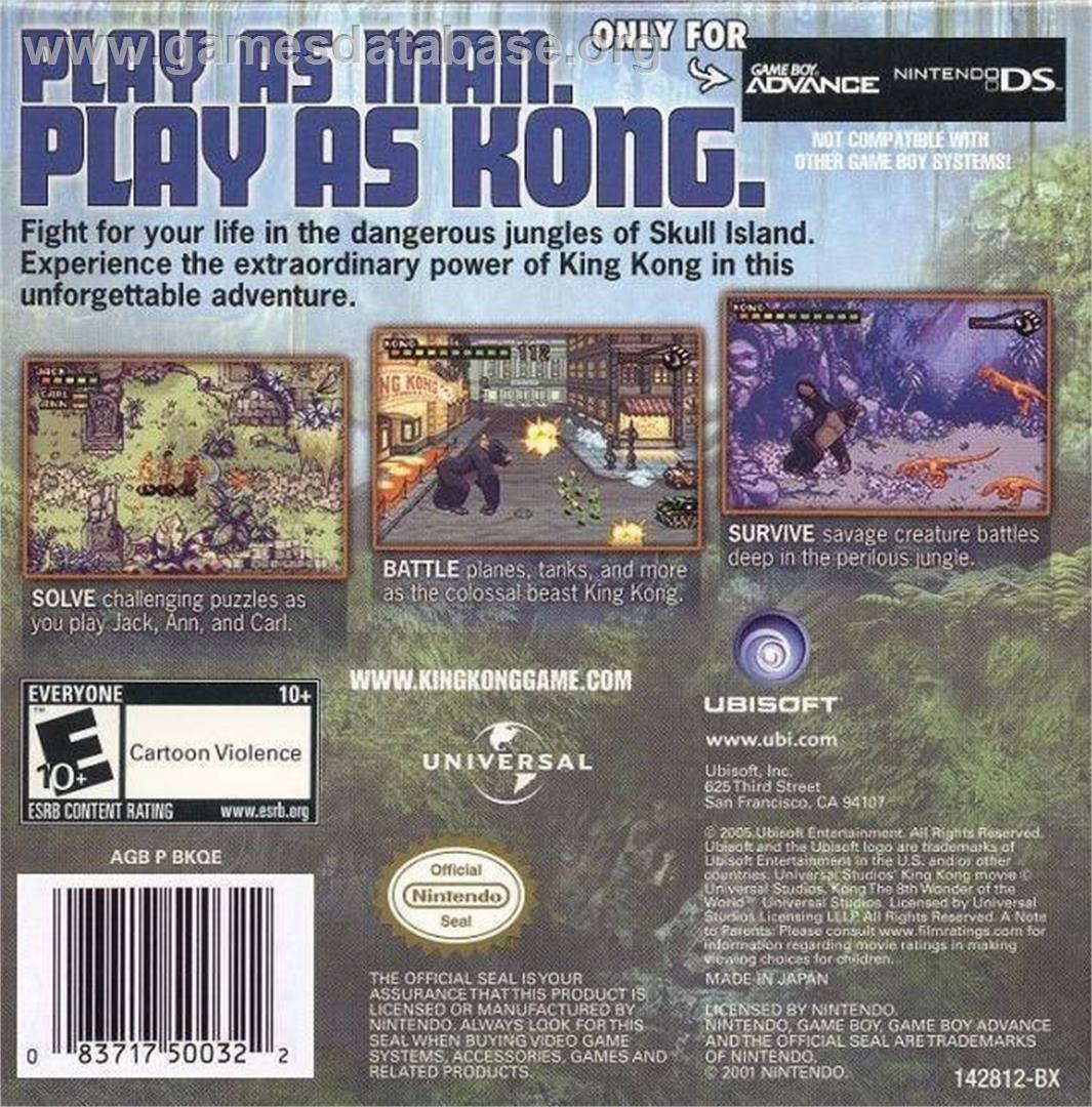 King Kong - The Official Game of the Movie - Nintendo Game Boy Advance - Artwork - Box Back